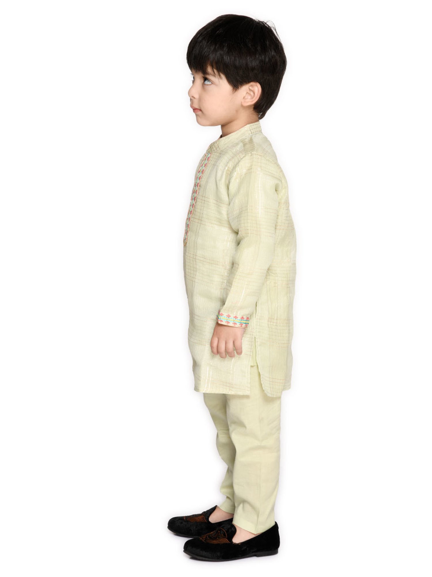 Saka Designs Kids Light Green Checks Full Sleeves Kurta with Pyjamas