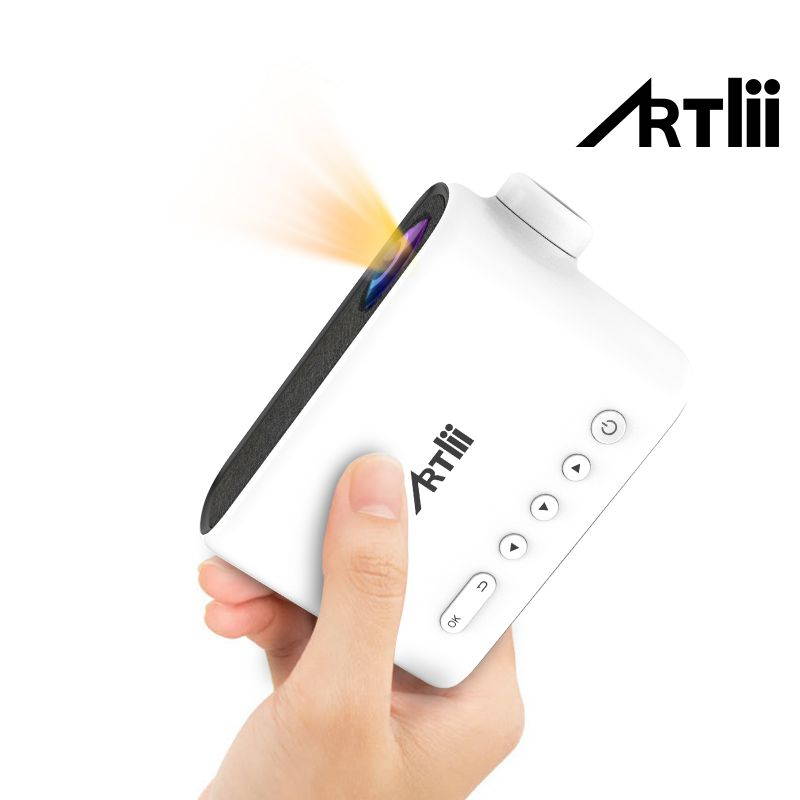 Artlii Q Mini Projector with built-in battery for Outdoor Movies and Cartoons, Neat Projector Compatible with iPhone, TV Stick, PS4, HDMI, USB
