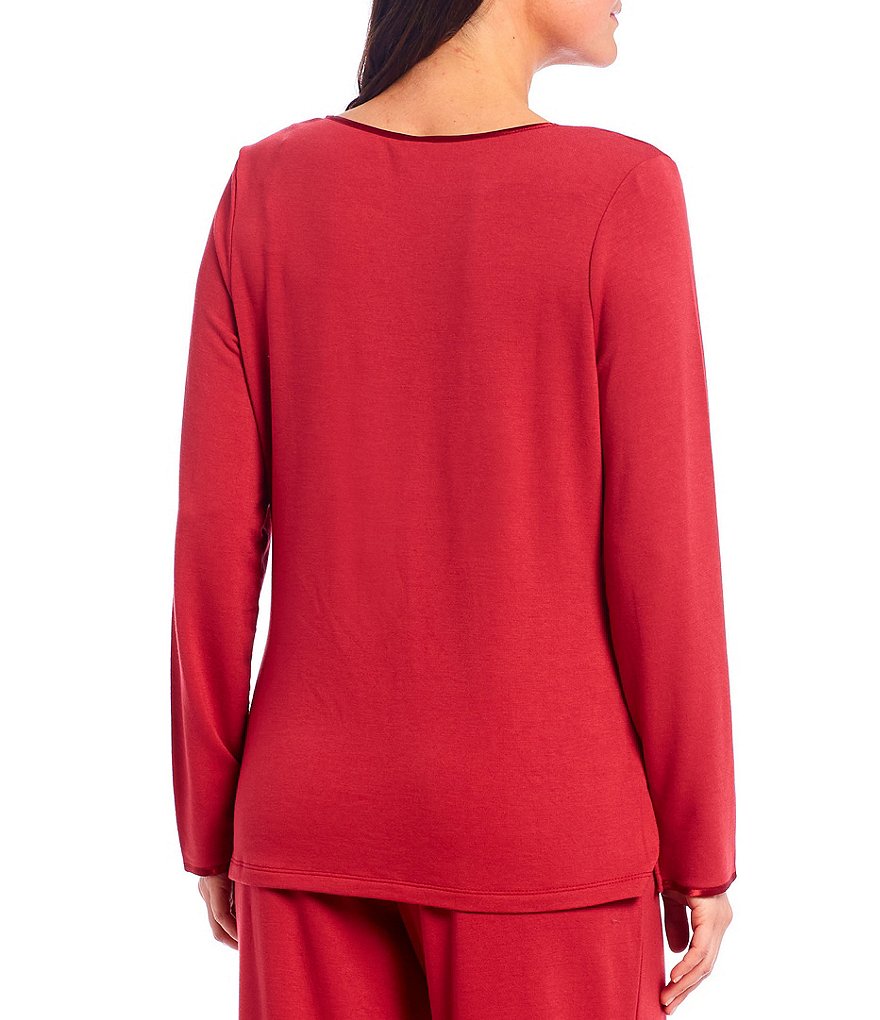 Cabernet Solid French Terry Notch V-Neck Long Sleeve Sleep Top