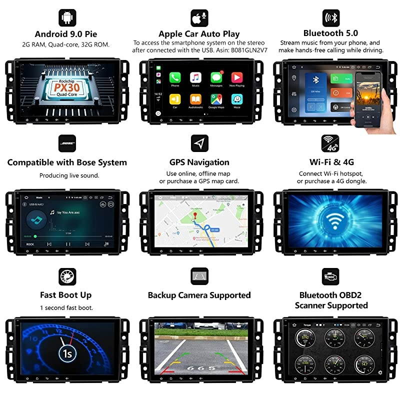 2021 Newest Double Din Car Stereo,  8 Inch Android 10 Car Radio Compatible with Chevrolet/GMC/Buick, GPS Navigation Radio Support Split Screen/Built-in Apple Carplay/DSP-GA9480B