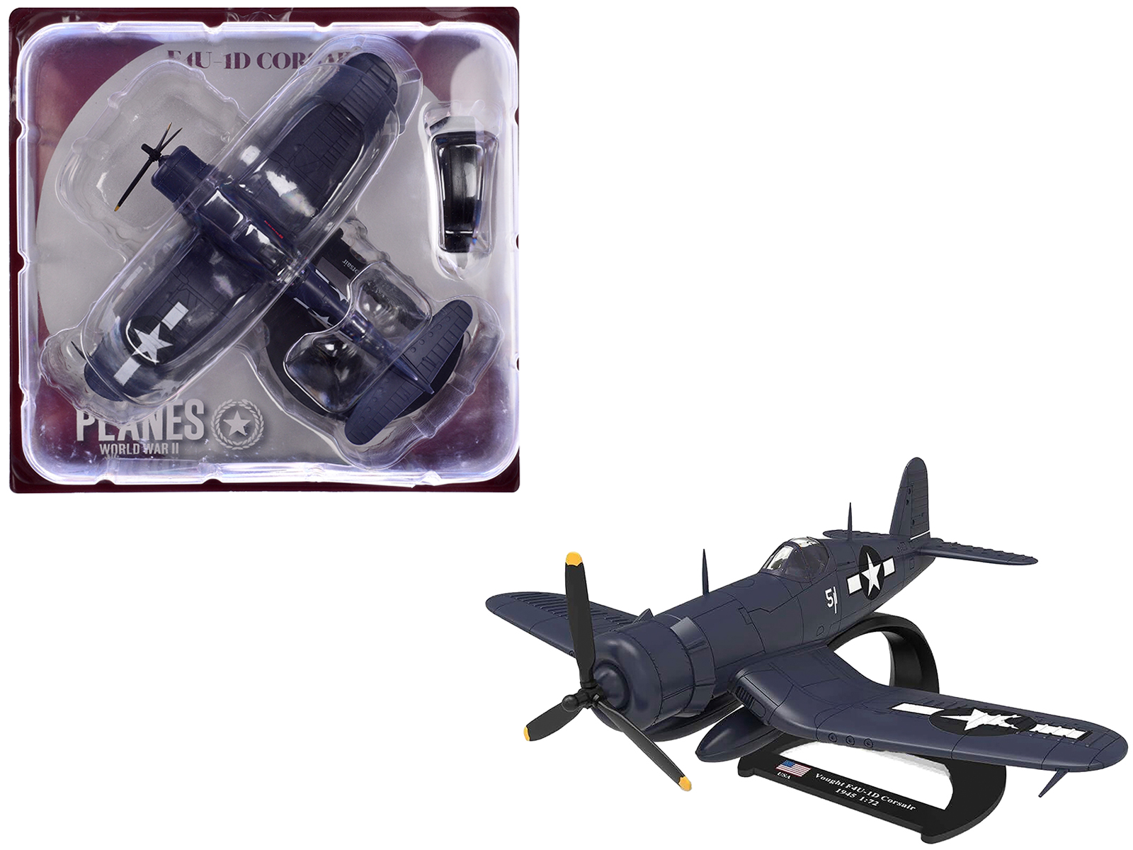Vought F4U-1D Corsair Fighter Aircraft "Robert Wade VMF-323 Death Rattlers Yontan Airfield Okinawa" (1945) United States Marine Corps "Planes of World War II" Series 1/72 Diecast Model Airplane by Luppa
