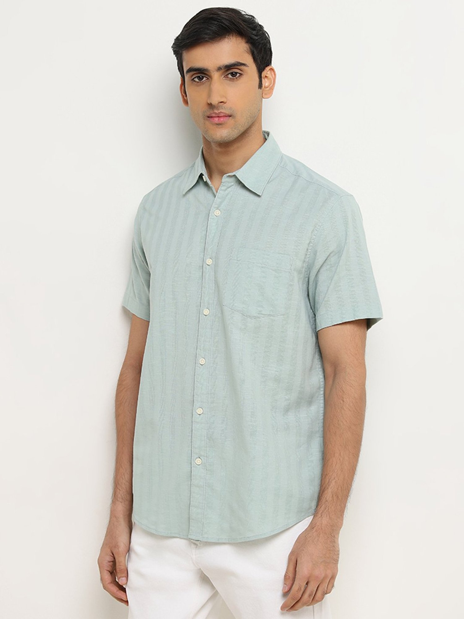 WES Casuals by Westside Sage Striped Relaxed-Fit Cotton Shirt