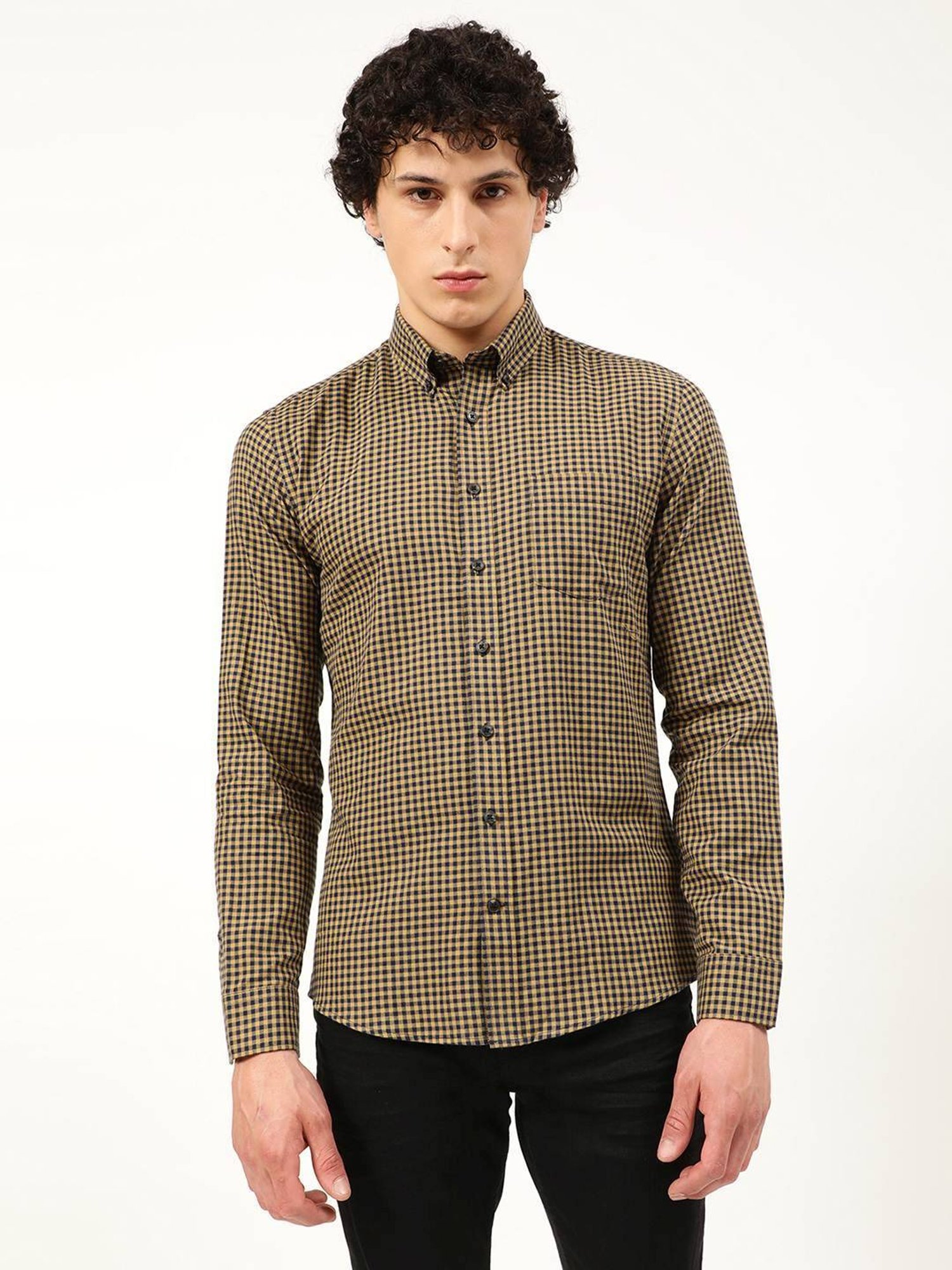 Lindbergh Mid Brown Cotton Slim Fit Checks Shirt