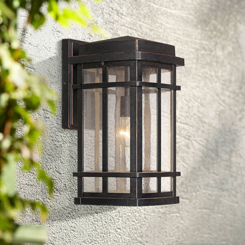 John Timberland Mission Outdoor Wall Light Fixture Oil Rubbed Bronze 16" Clear Seedy Glass for Exterior House Porch Patio Deck