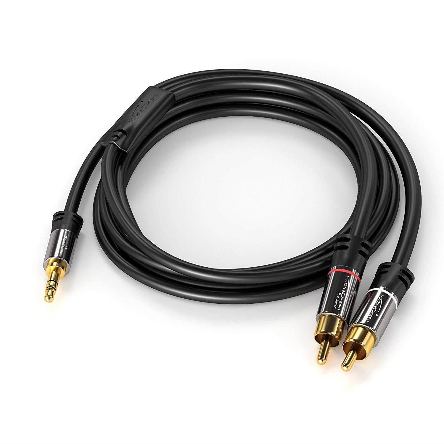 KabelDirekt 3.5mm to RCA Splitter Cable / Cord (10ft / feet long, 3.5mm Aux to 2 RCA Male Audio & Auxiliary Cable, Double-Shielded, PRO Series) supports (Hi-Fi, Stereo, Phone, iPod)