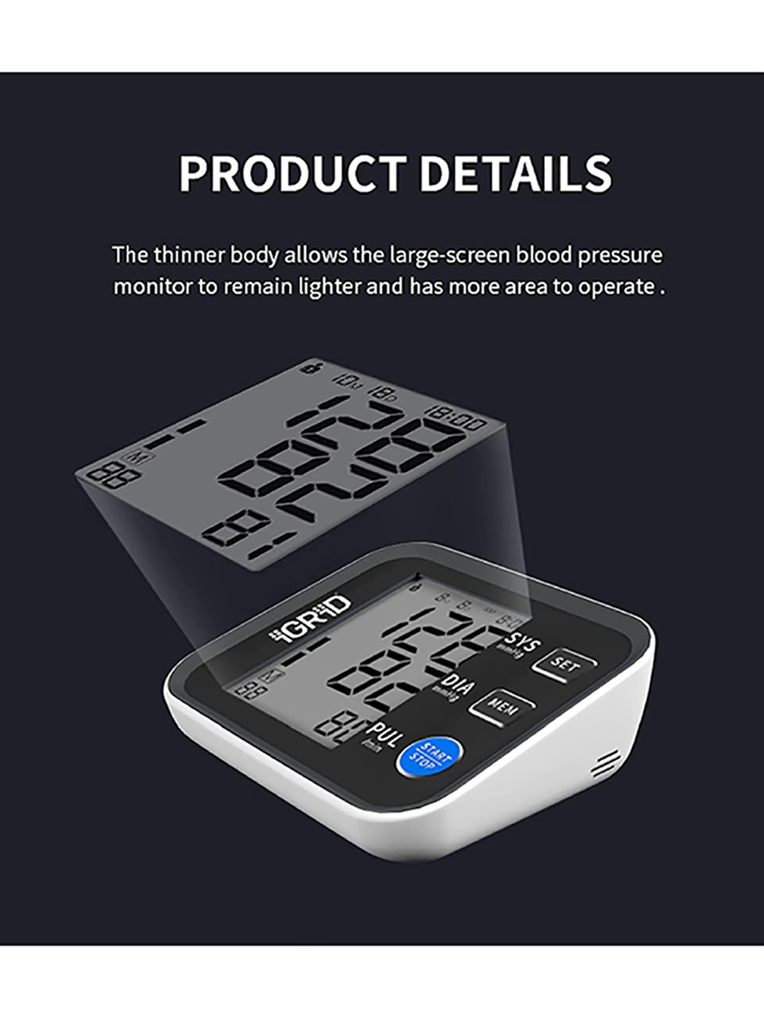 iGRiD IG1406 Digital BP Monitor with LED Display (Grey and White)