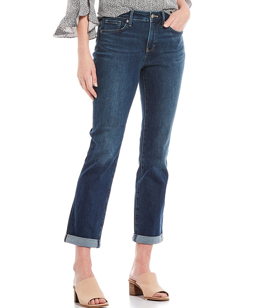 NYDJ Sheri Embroidery Heart Back Pocket Detail Slim Straight Leg Ankle Jeans