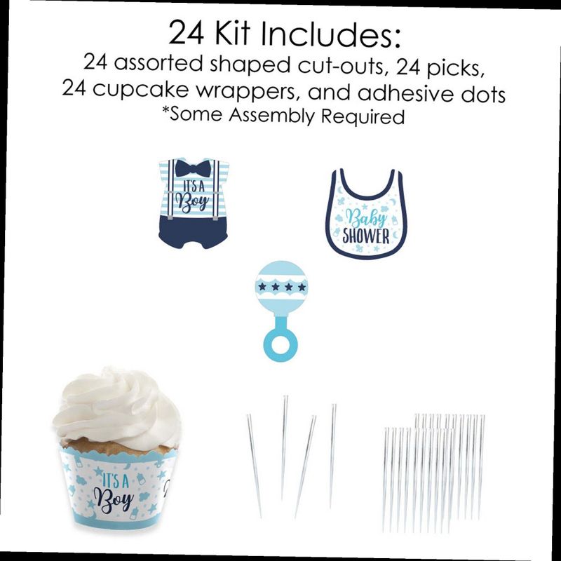 Big Dot of Happiness It's a Boy - Cupcake Decoration - Blue Baby Shower Cupcake Wrappers and Treat Picks Kit - Set of 24