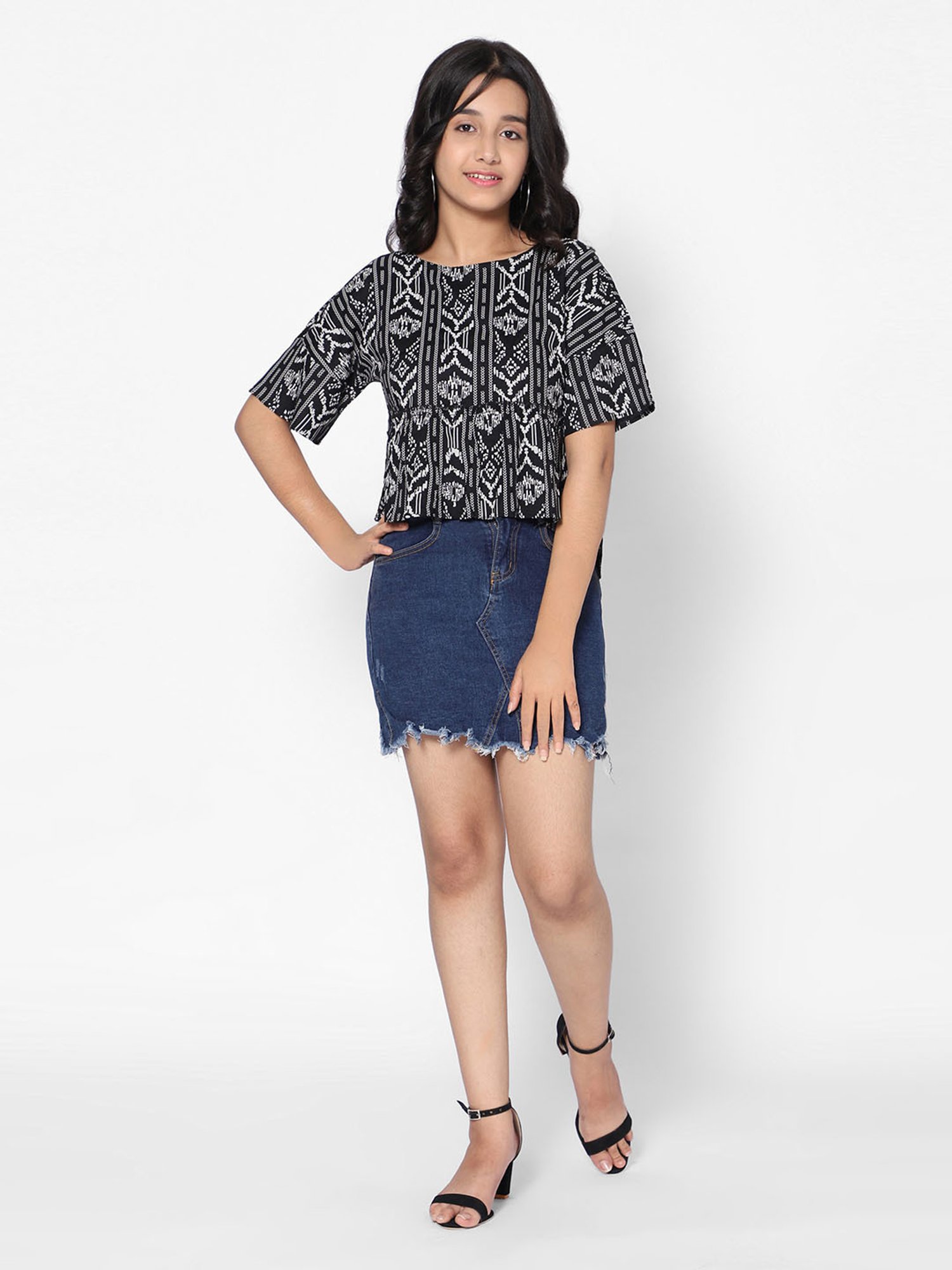 TeenTrums Girls Black Printed Top