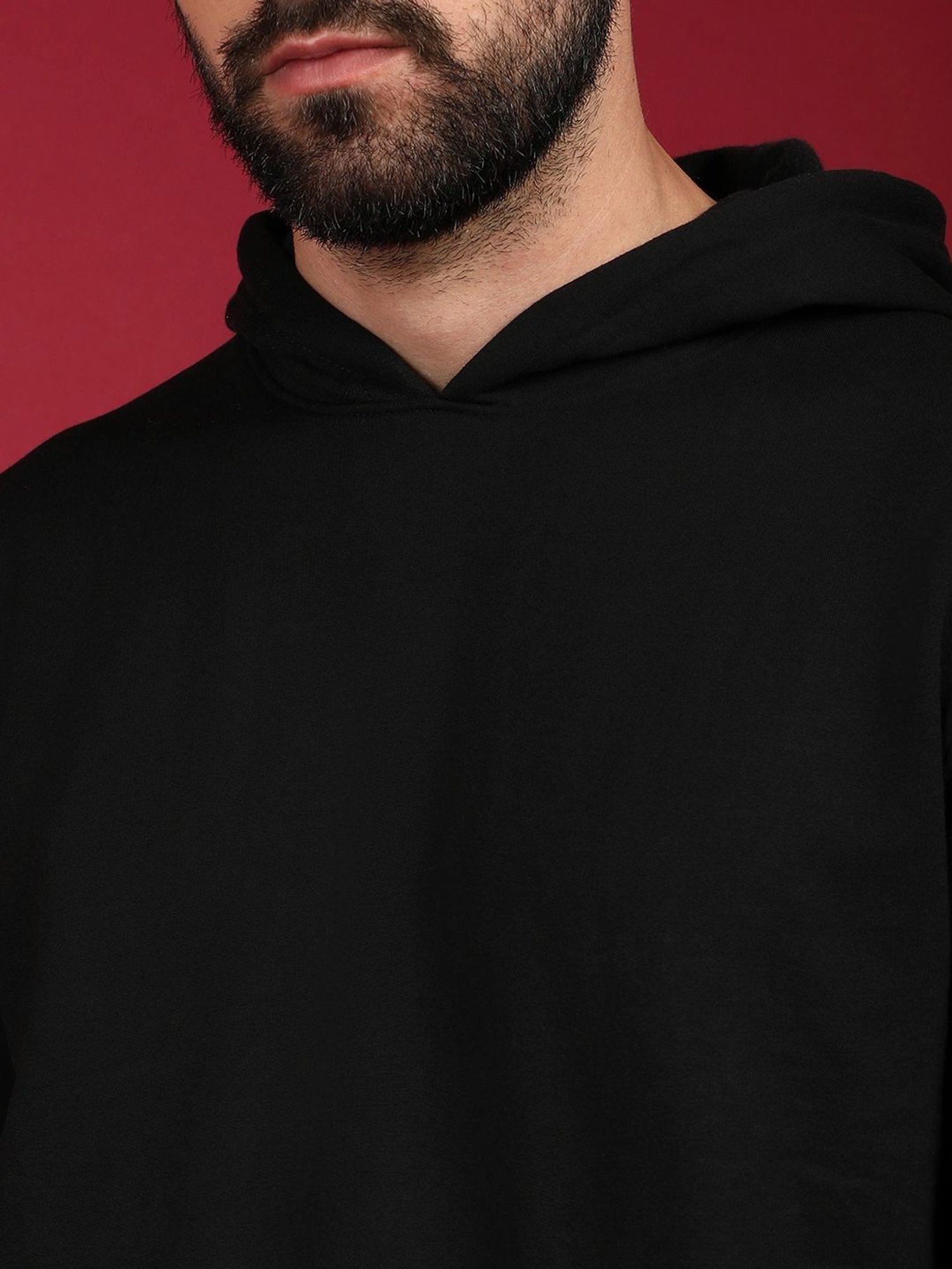 Campus Sutra Black Regular Fit Hooded Sweatshirt