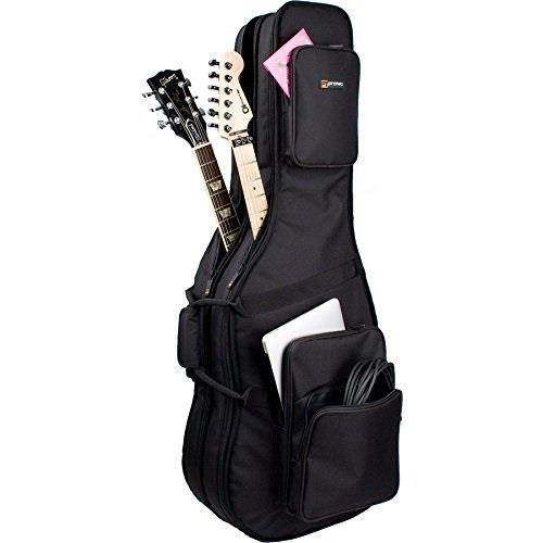 protec cf234dbl double electric guitar gig bag, gold series fits strat, tele, les paul shaped guitars