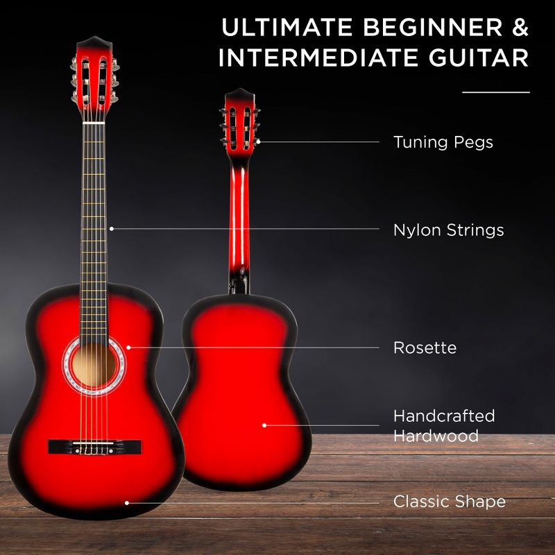 Best Choice Products 38in Beginner Acoustic Guitar Starter Kit w/ Case, Strap, Digital Tuner, Pick, Strings - Red Burst
