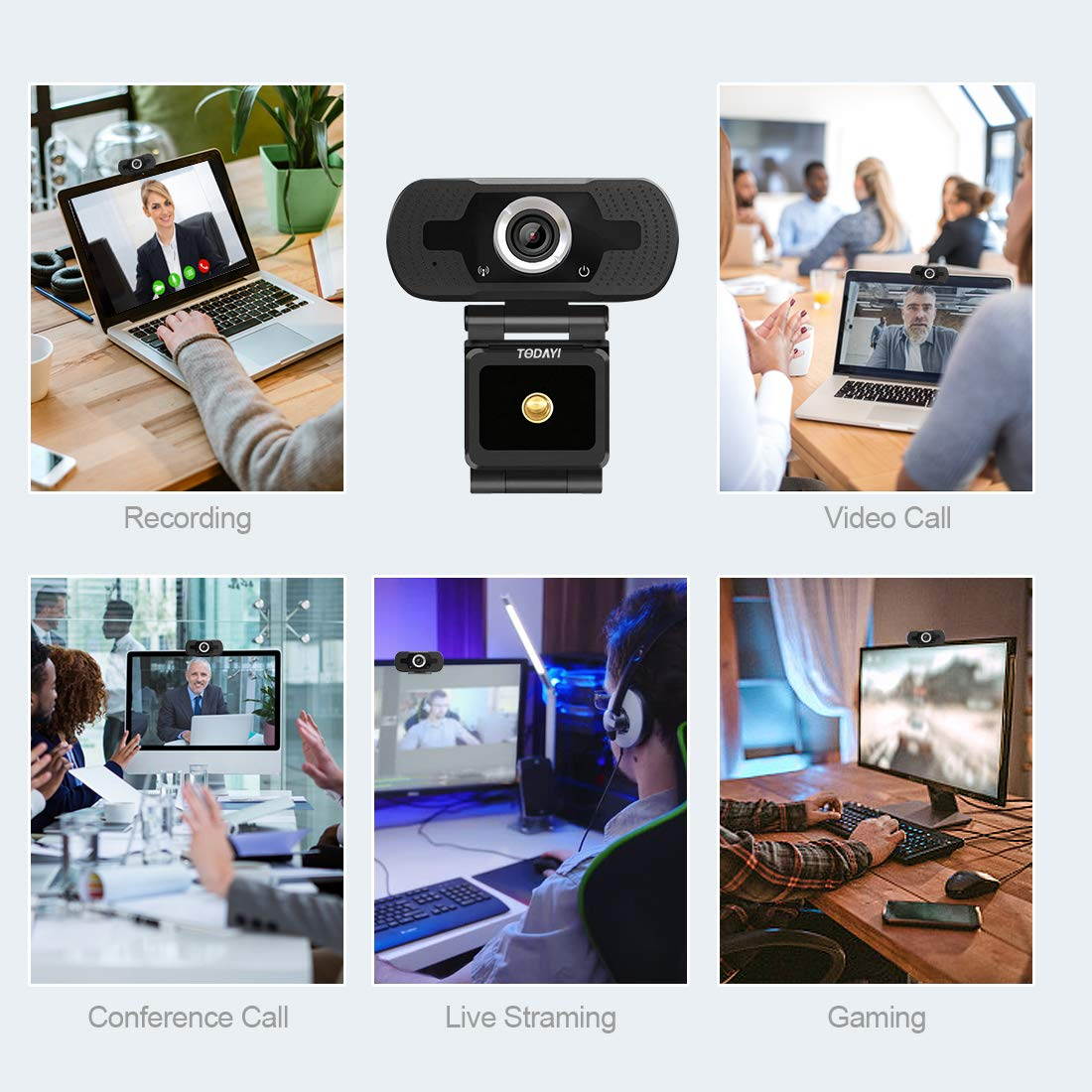 Webcam with Microphone, HD 1080P Computer USB Webcams for Desktop/Laptop External PC Camera Streaming Webcam for Gaming/Video Calling/Recording/Conferencing Supports Windows/Android/Linux System