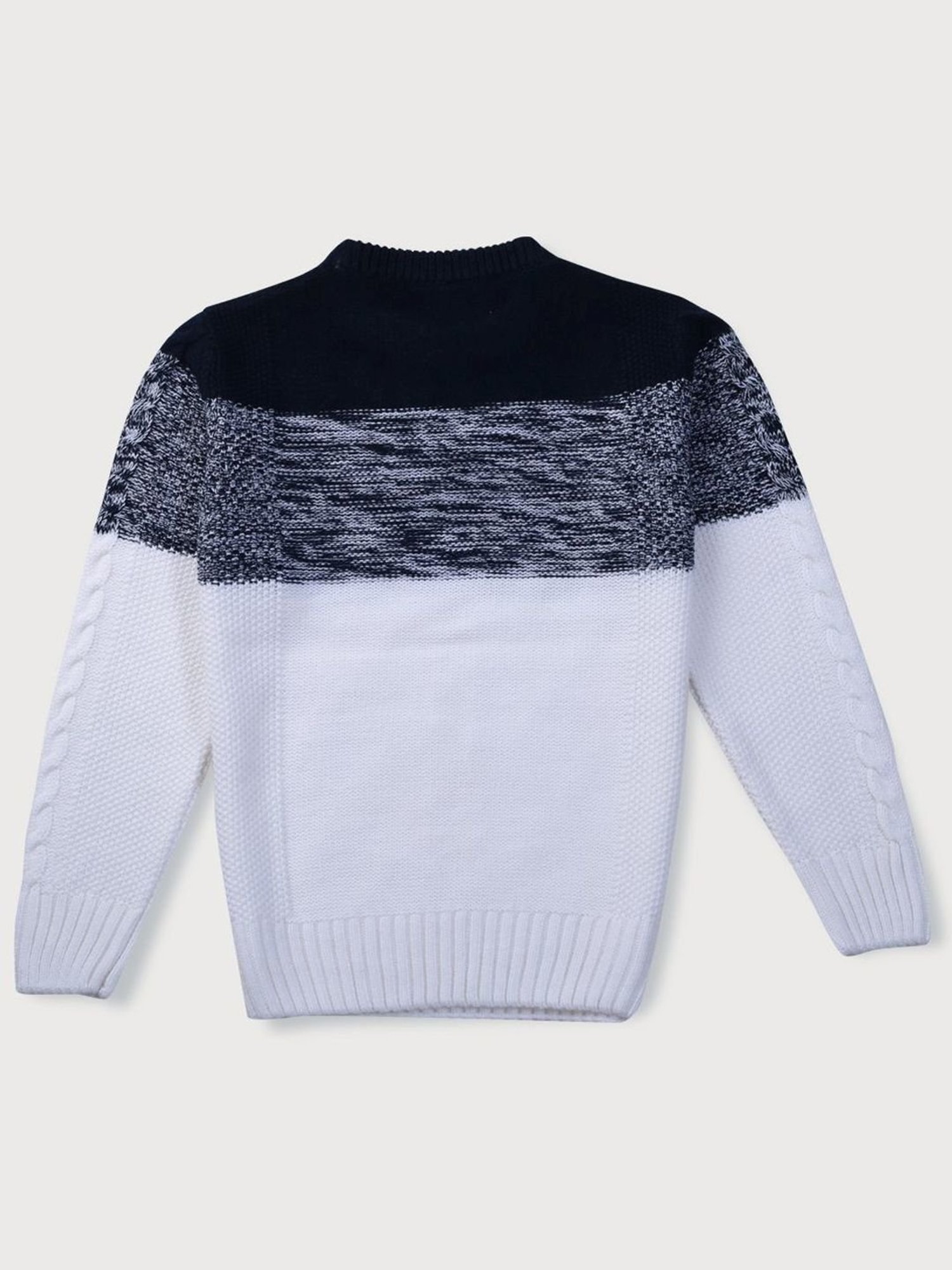 Gini & Jony Kids White & Black Cotton Color Block Full Sleeves Sweater