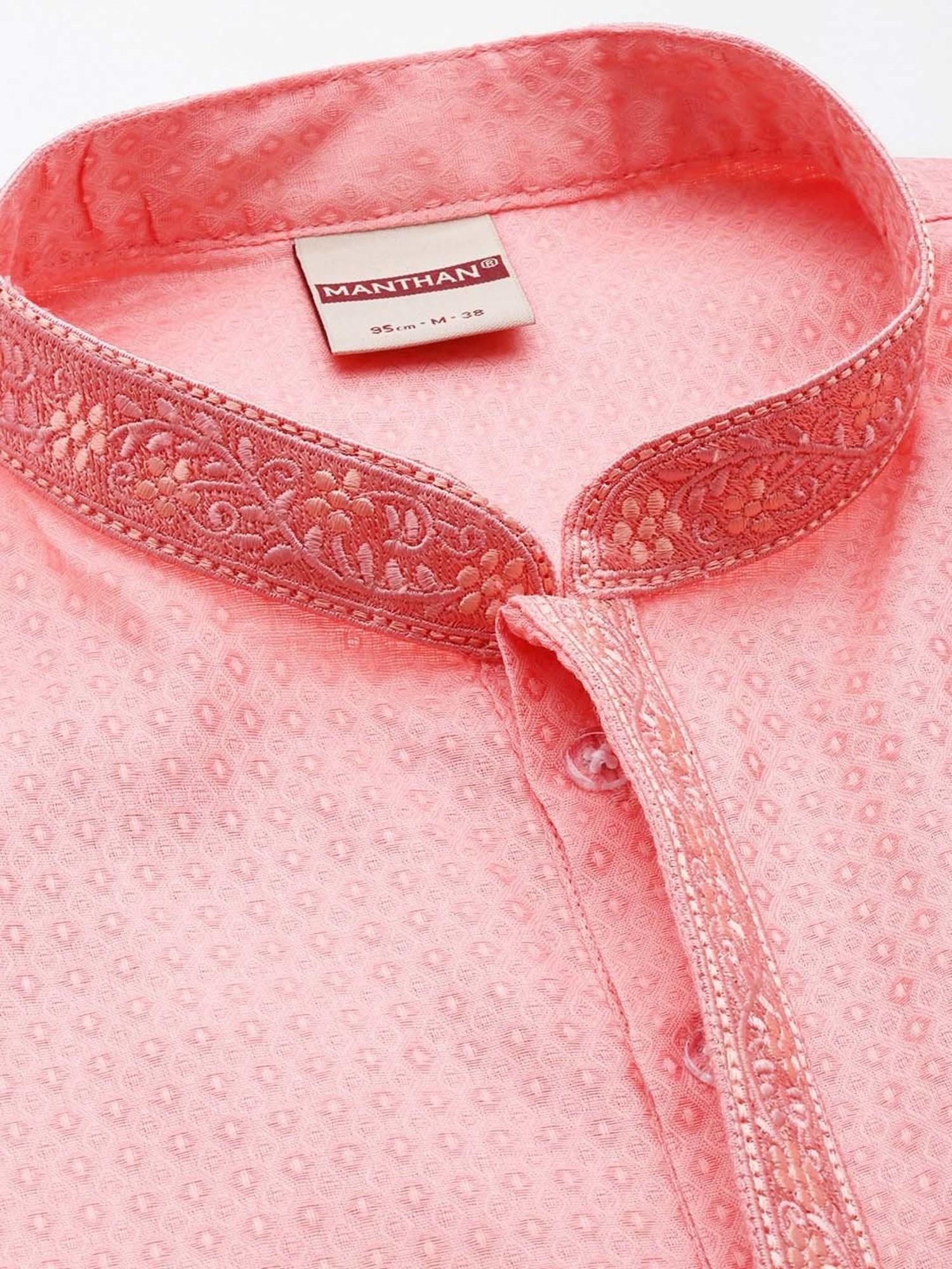 Manthan Peach & White Regular Fit Self Design Kurta & Churidar Set