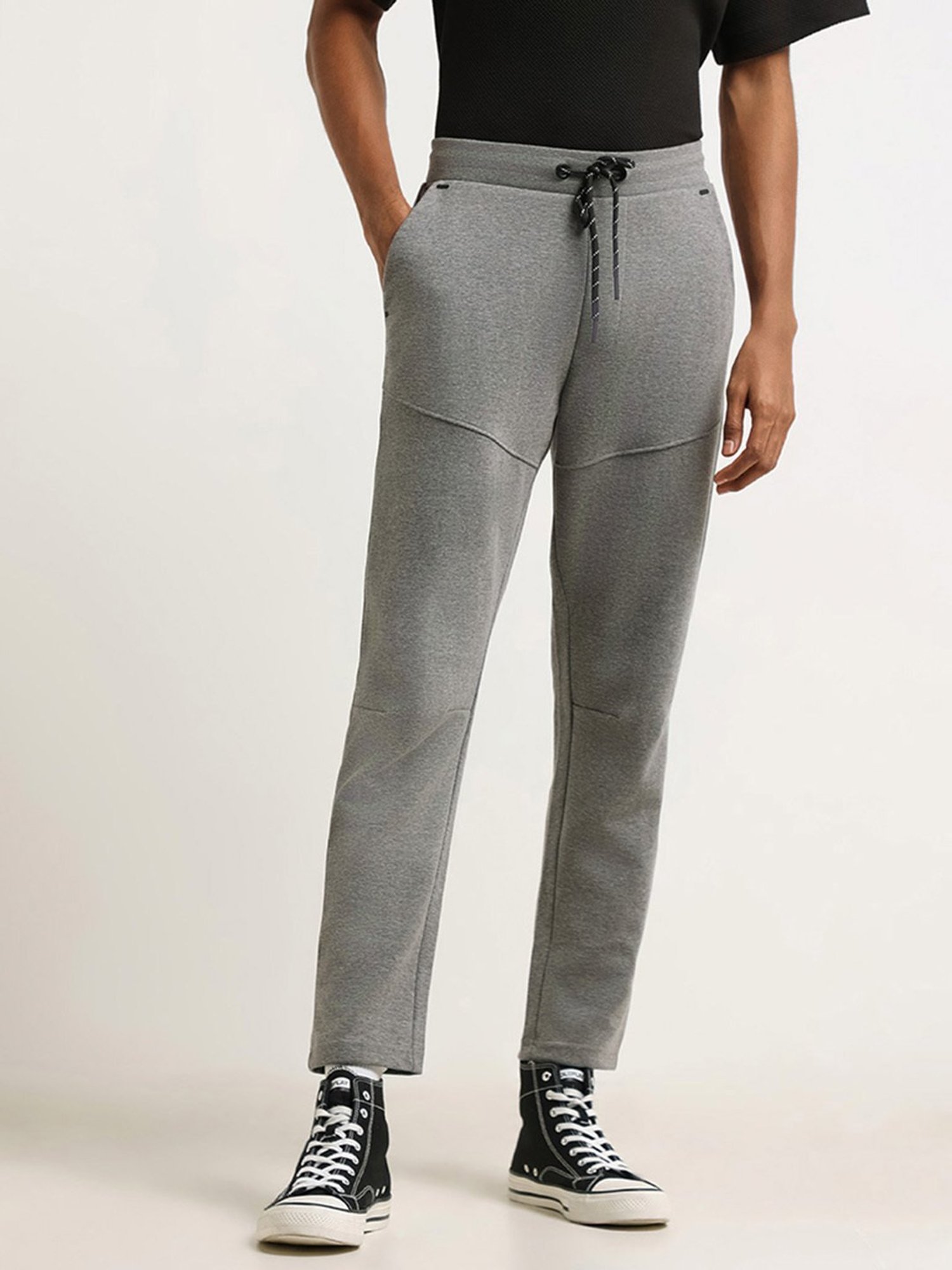 Studiofit by Westside Solid Grey Relaxed-Fit Mid-Rise Track Pants