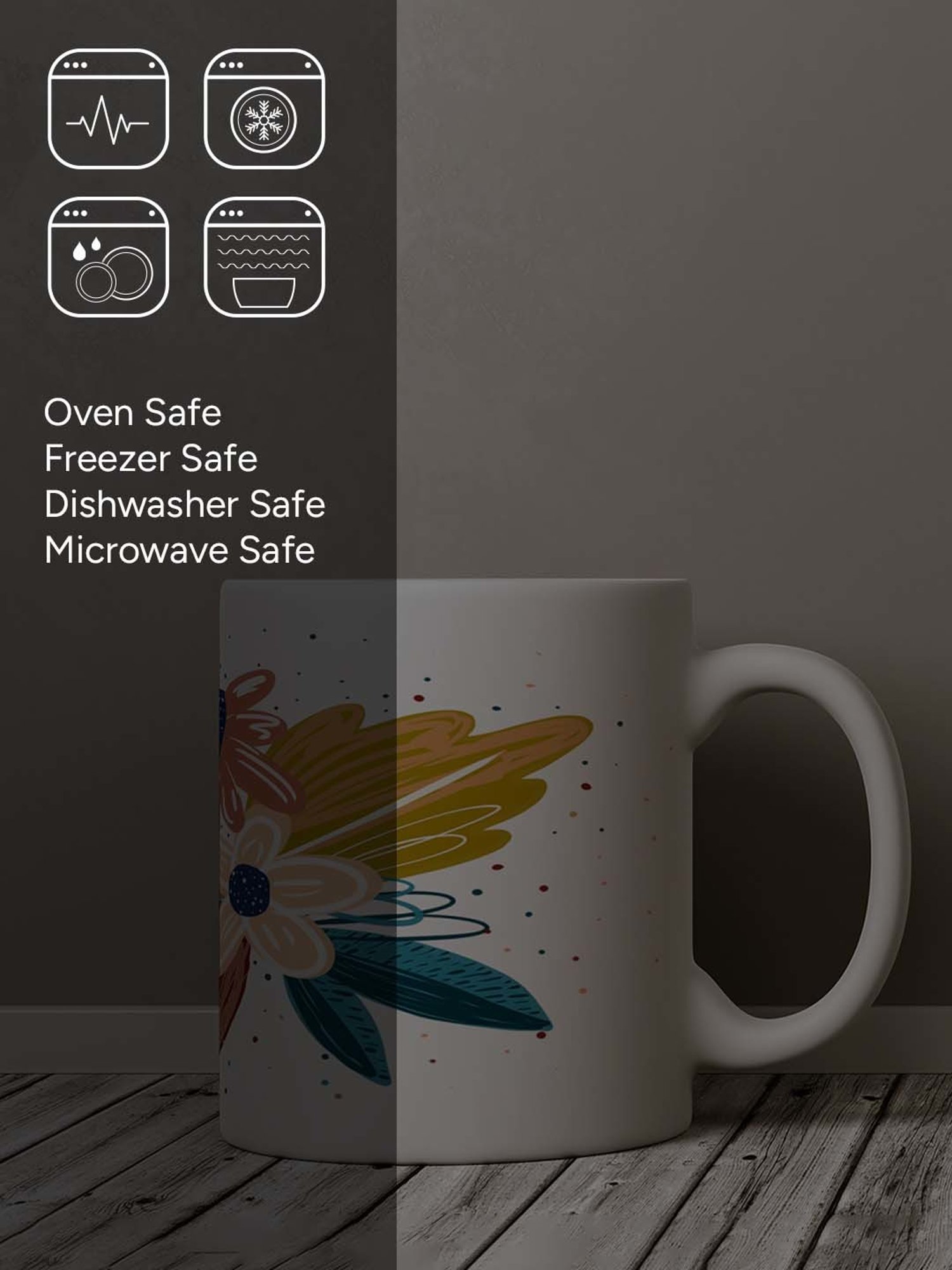 Nestroots White Stoneware Floral Canvas Coffee Mug (0.325 L)