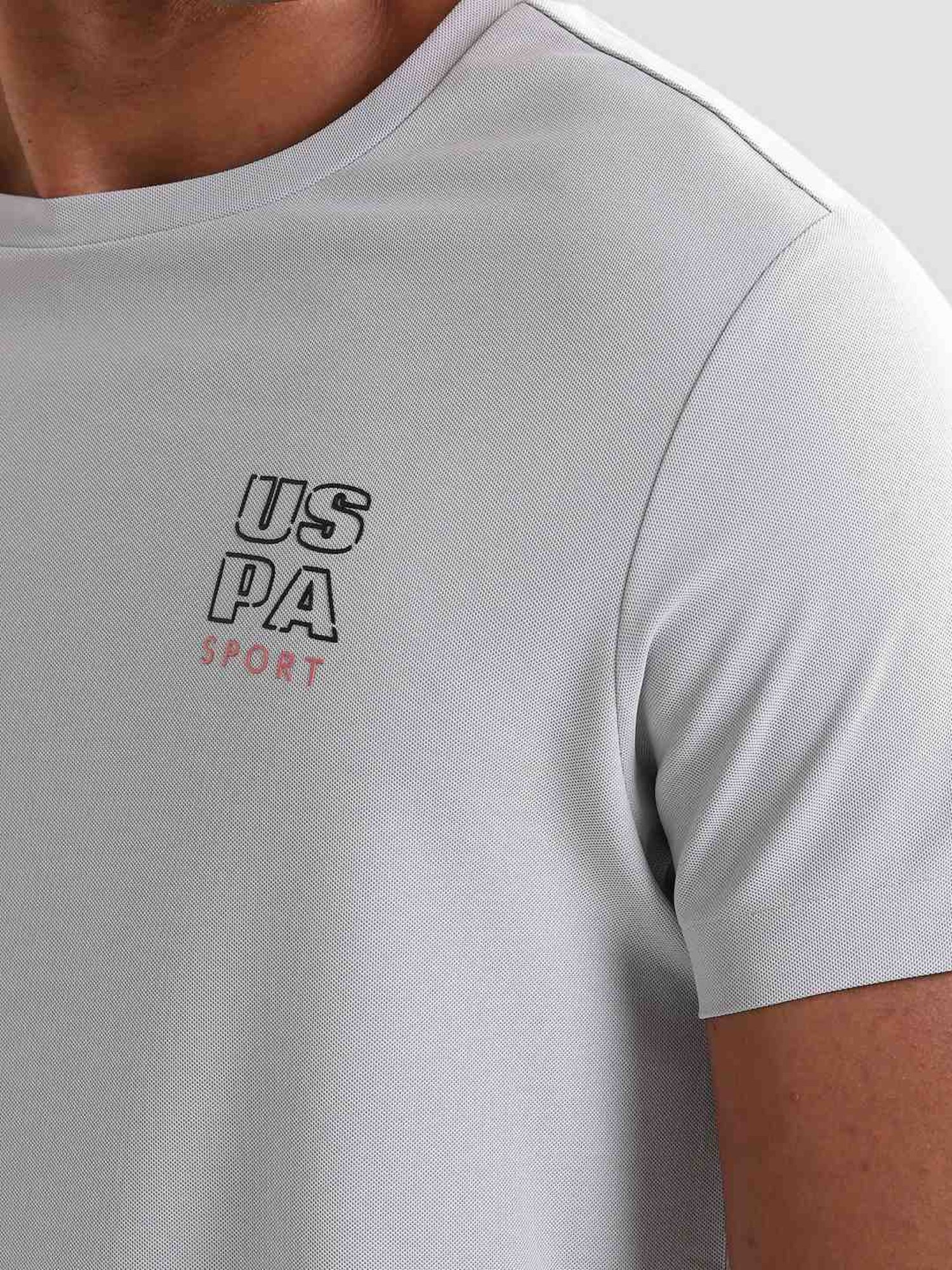 USPA Active Grey Slim Fit Printed Sports T-Shirt