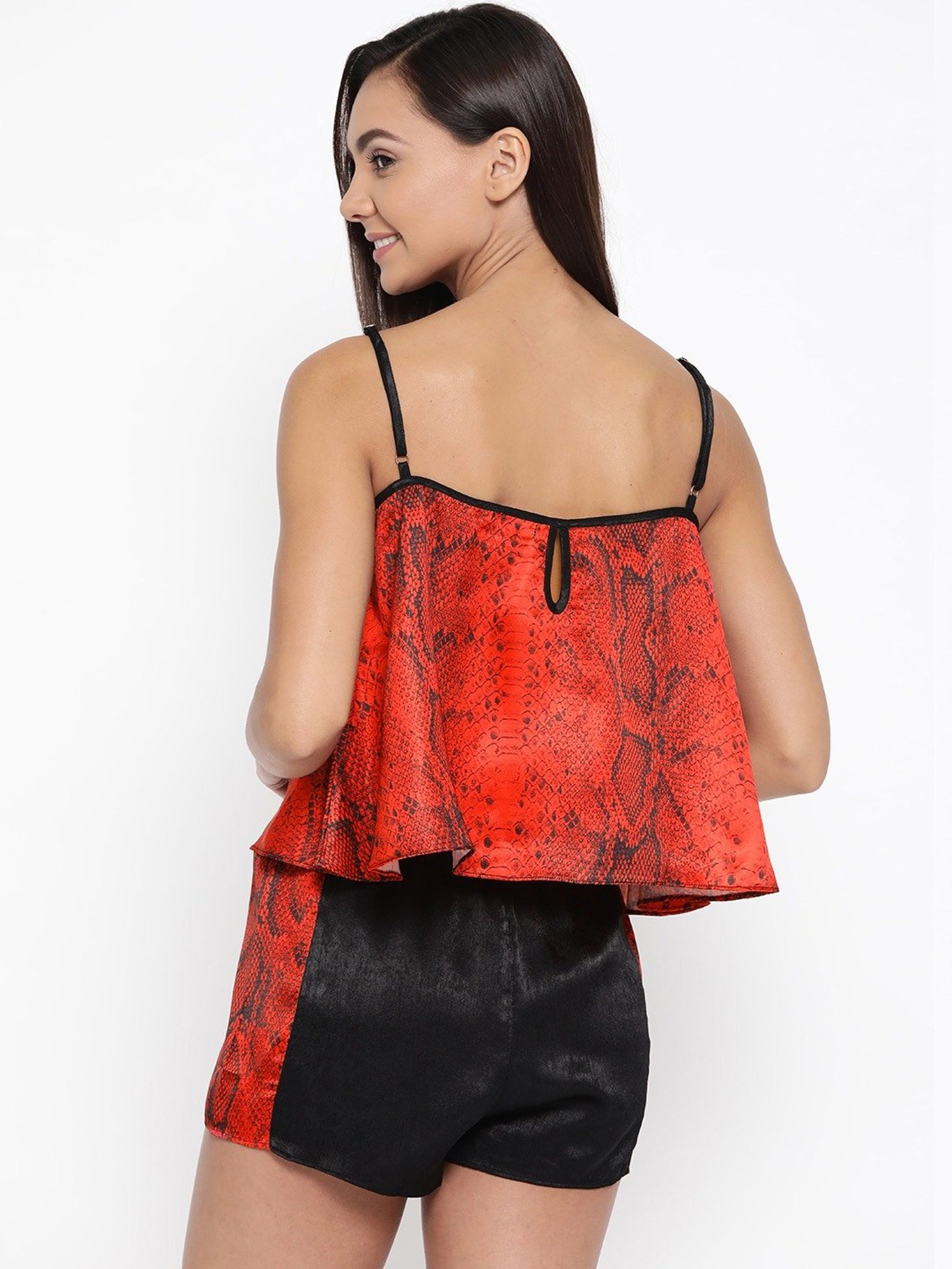 Erotissch Red & Black Animal Print Top Shorts Set