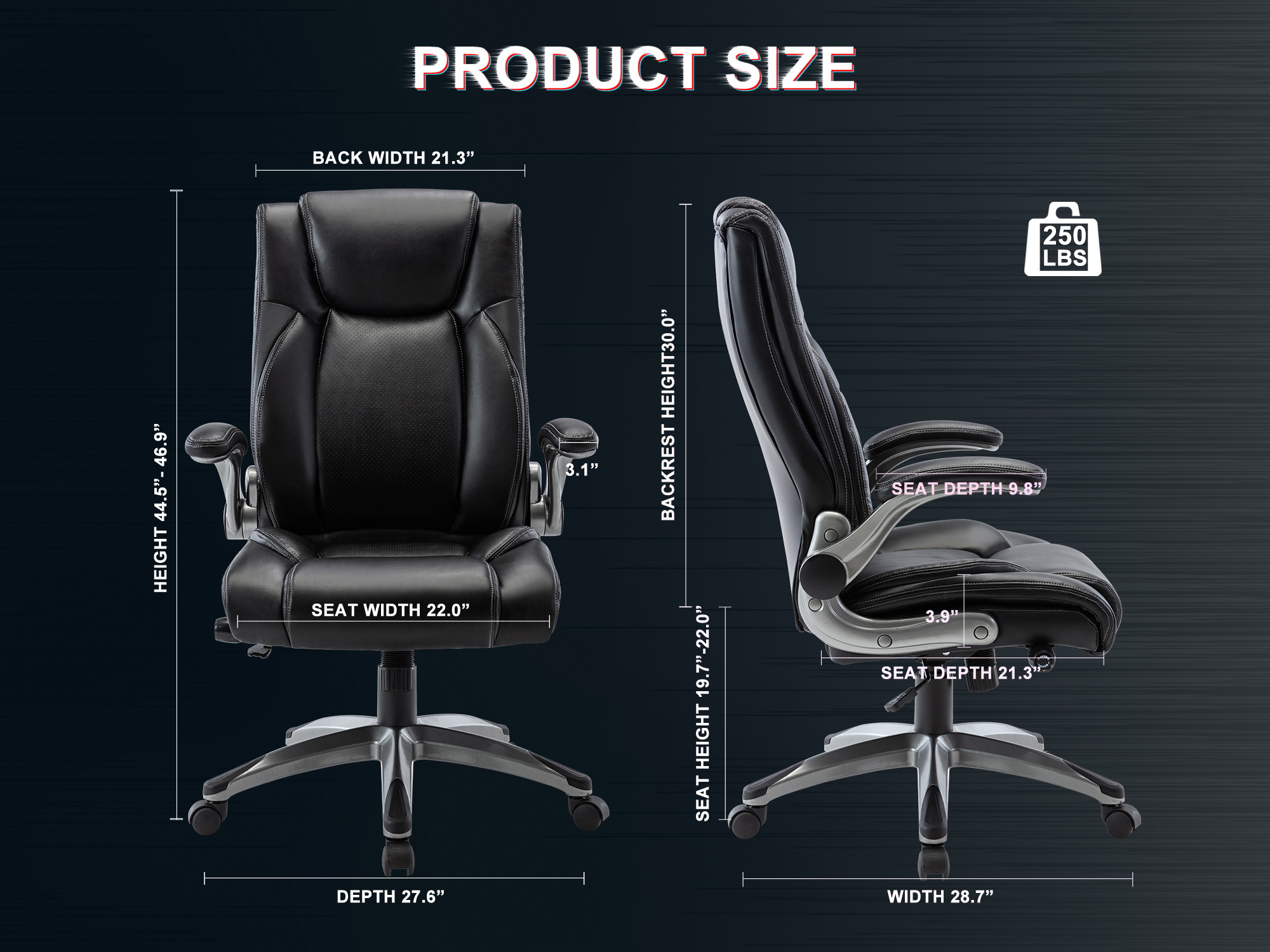 Bonded Leather Multifunctional Office Chair Computer Desk Task Swivel Chair- Adjustable Built-in Lumbar Support, Flip-Up Arms Tilt Angle with Thick Padded Armrest and Headrest for Home&Office