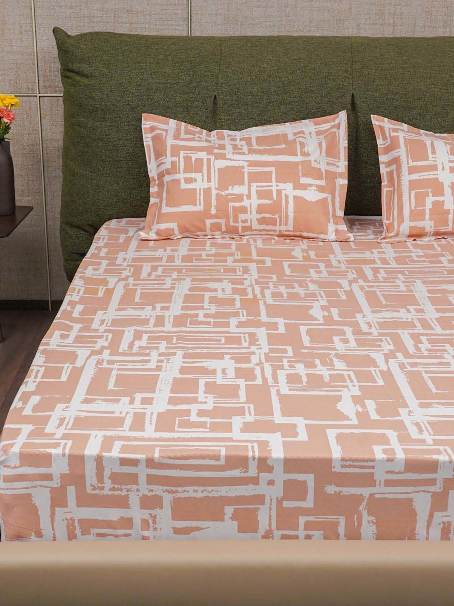 House This Juniper Blue Cotton 600 TC Double Size Bedsheet With Pillow Covers