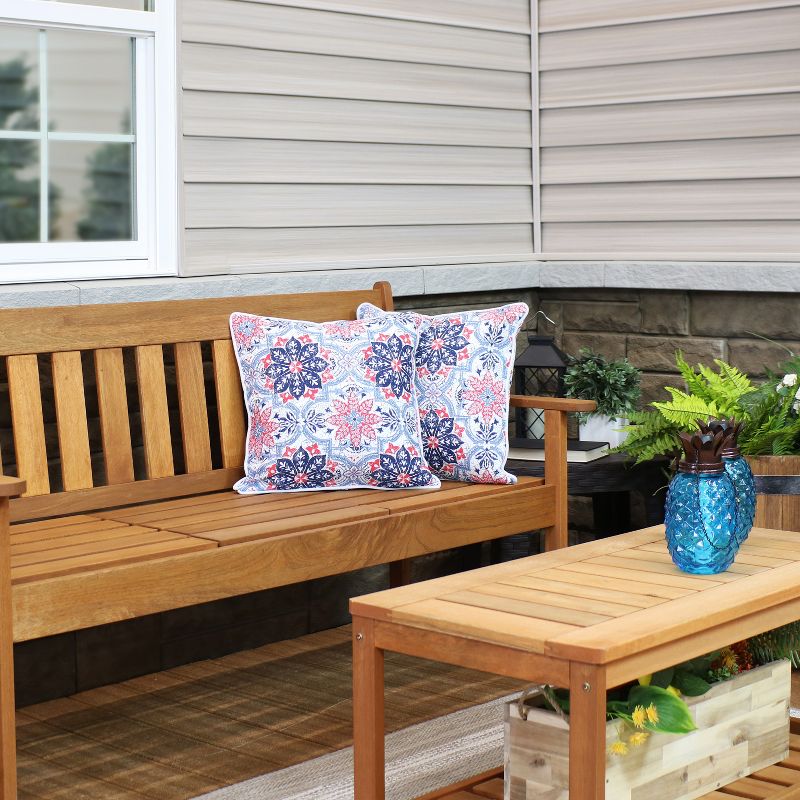 Sunnydaze Indoor/Outdoor Polyester Decorative Square Throw Accent Pillows for Patio or Living Room - 16" - Red and Blue Floral - 2pk