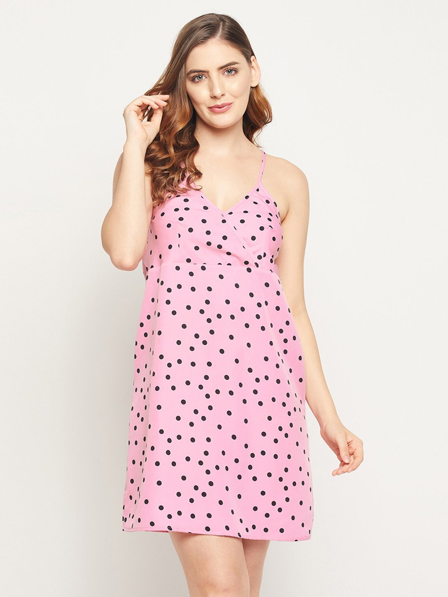 Clovia Pink Polka Dot Print Beachwear Dress