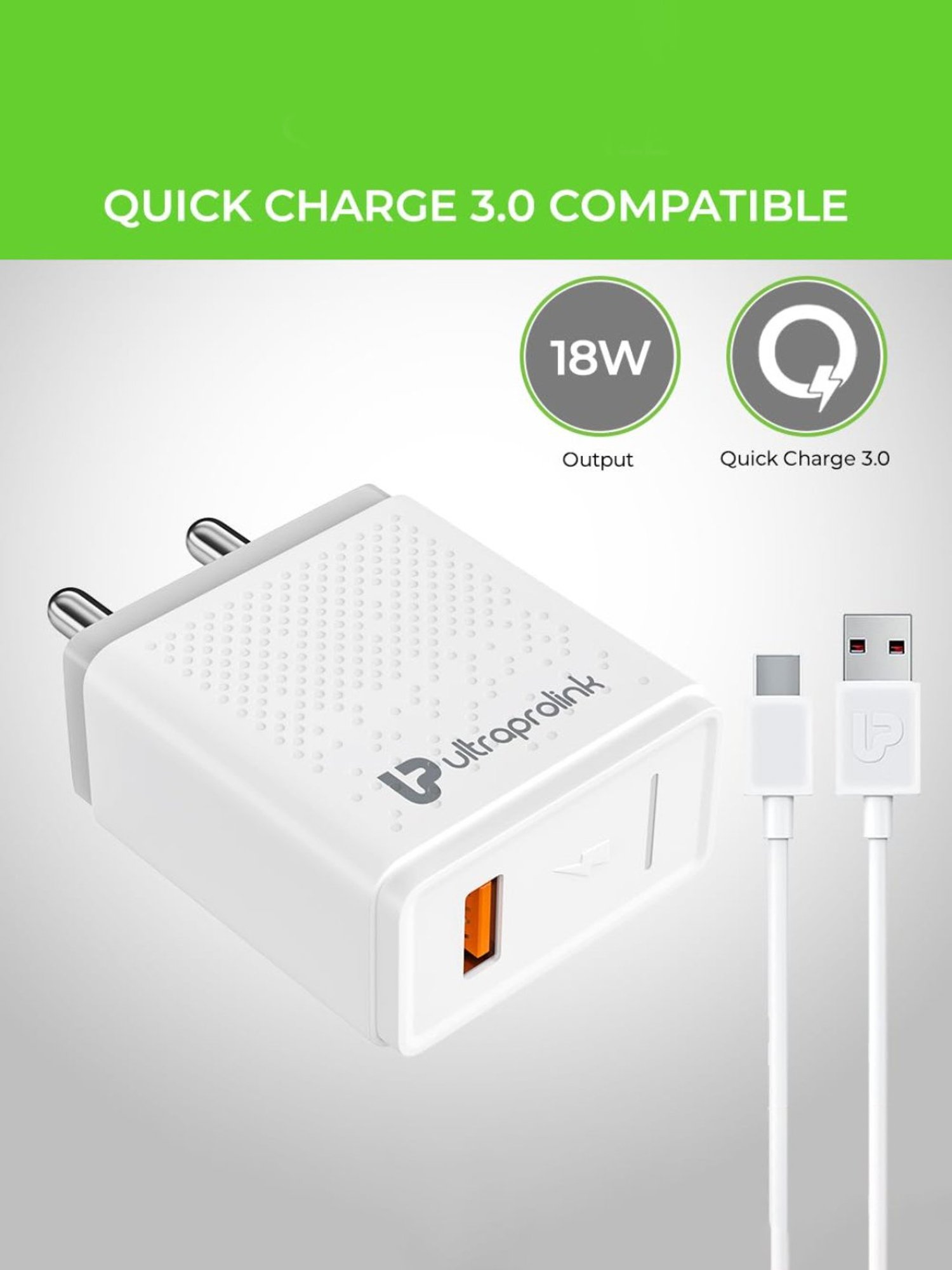 ULTRAPROLINK UM1110QC Boost QC USB Quick 18W Wall Charger with 1m Type C Cable (White)