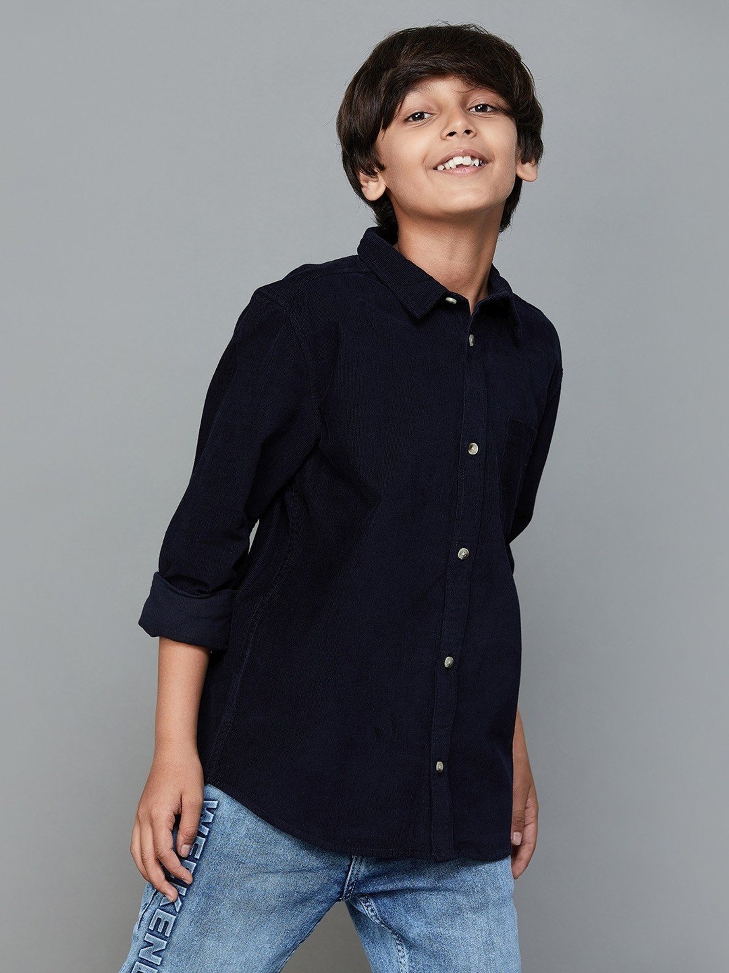 Fame Forever by Lifestyle Kids Navy Cotton Regular Fit Full Sleeves Shirt