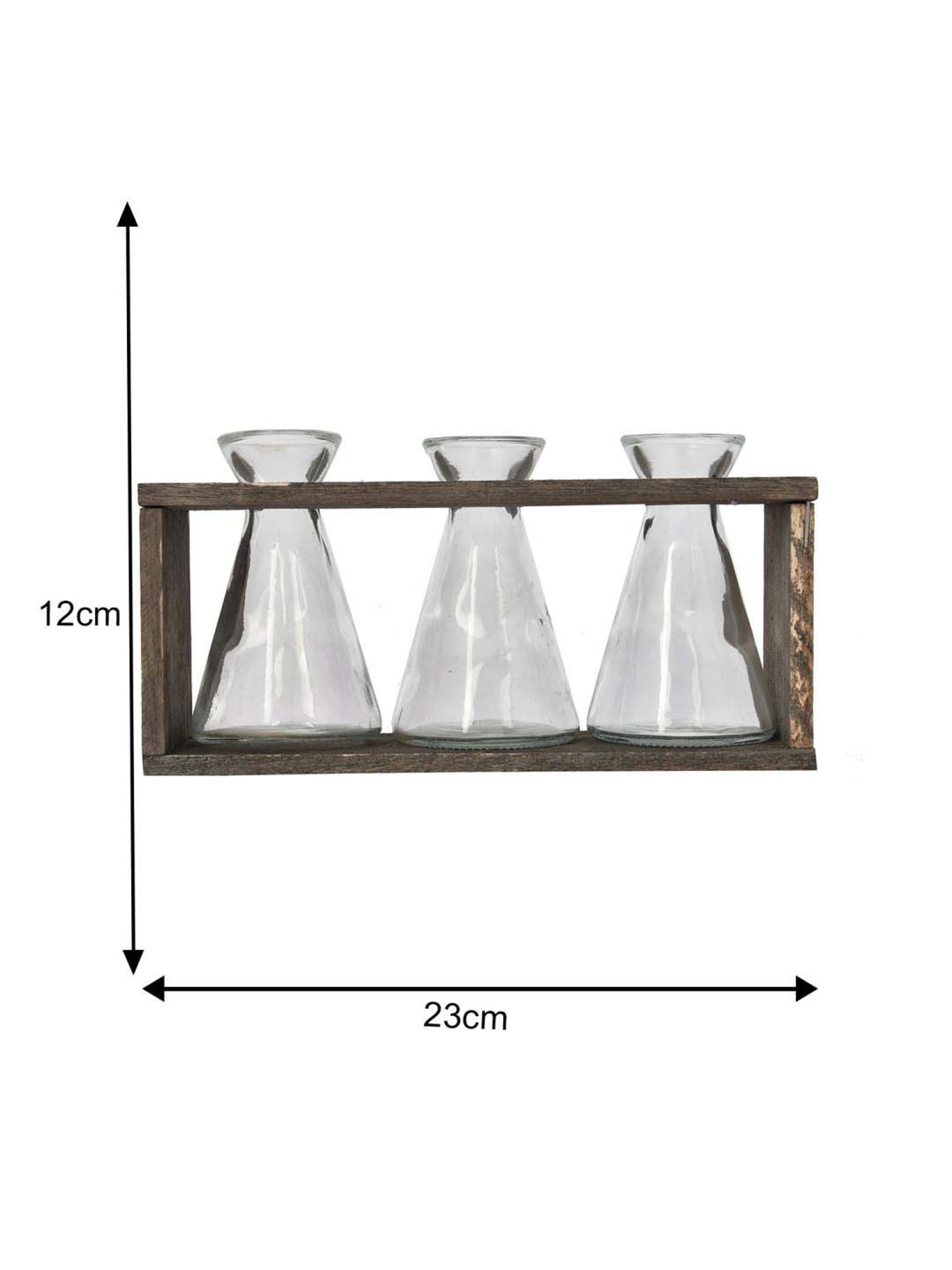 Tayhaa Transparent & Brown Glass Wooden Oraganised Vase Holder - Set of 3