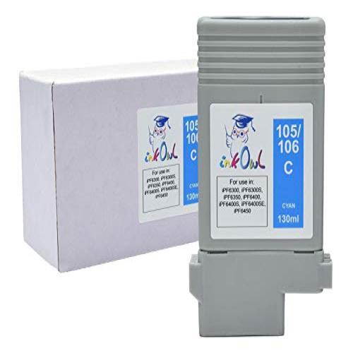 InkOwl Compatible Ink Cartridge Replacement for CANON PFI-105C, PFI-106C (130ml, Cyan) for iPF6300, iPF6300S, iPF6350, iPF6400, iPF6400S, iPF6400SE, iPF6450 printers