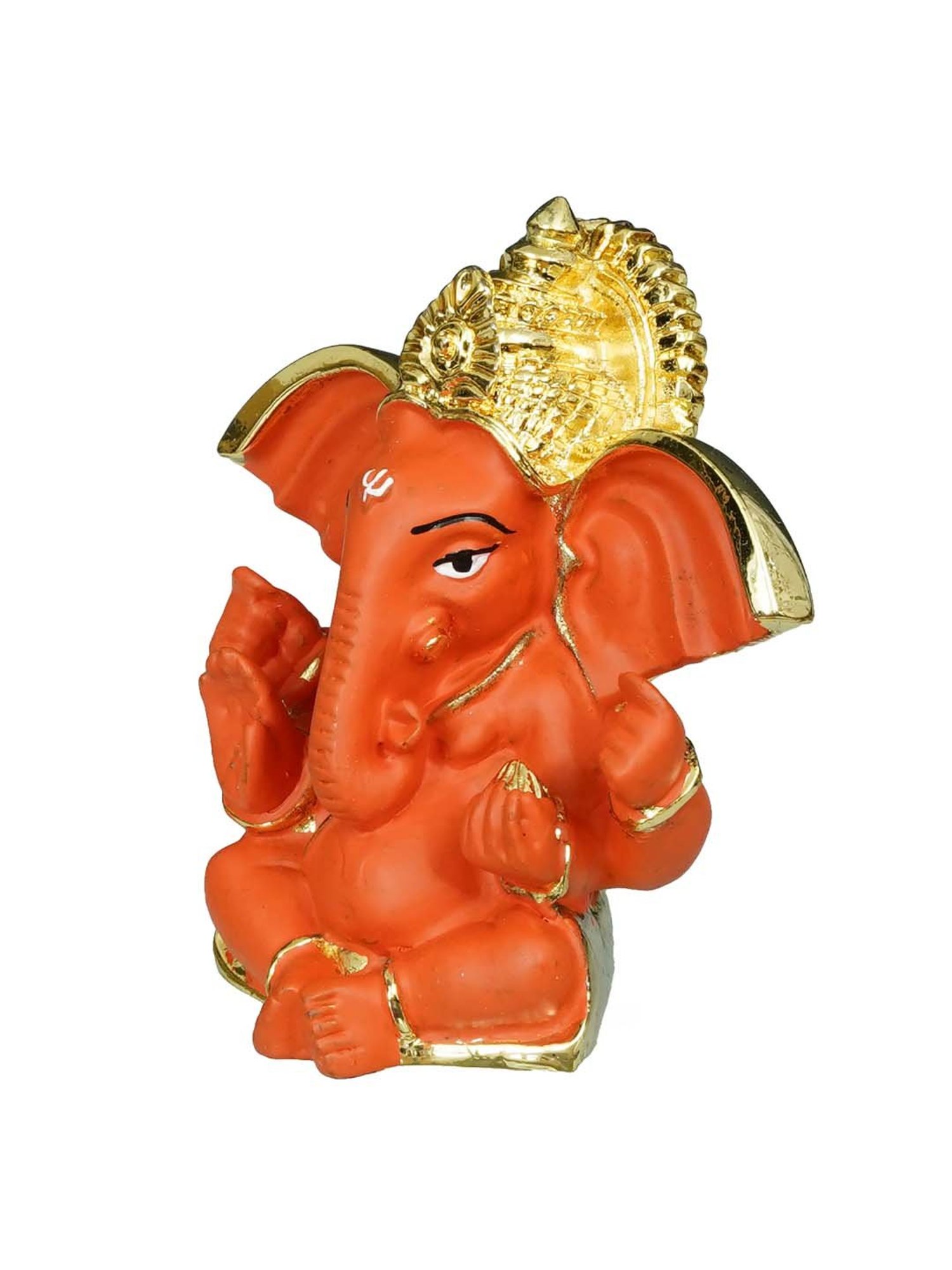 eCraftIndia Gold Plated Orange Siddhivinayak Ganesha Idol for Home/Temple/Office/Car Dashboard