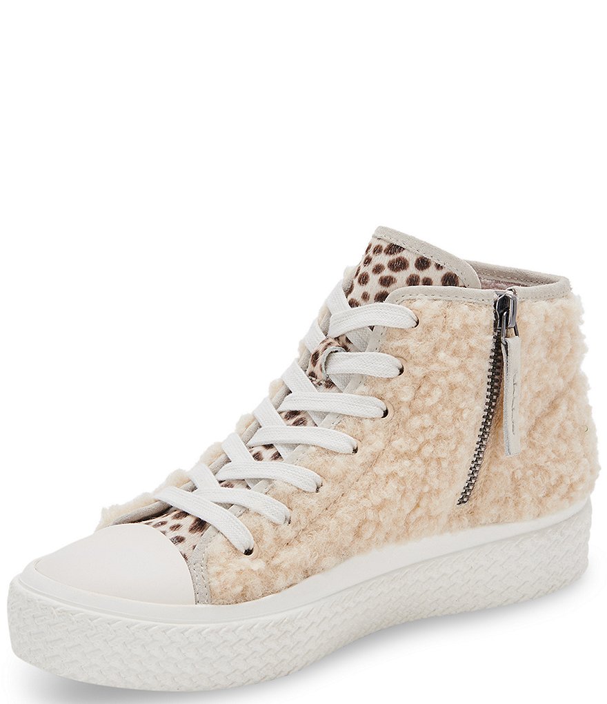 Dolce Vita Veola Plush Faux Shearling And Calf Hair High Top Sneakers