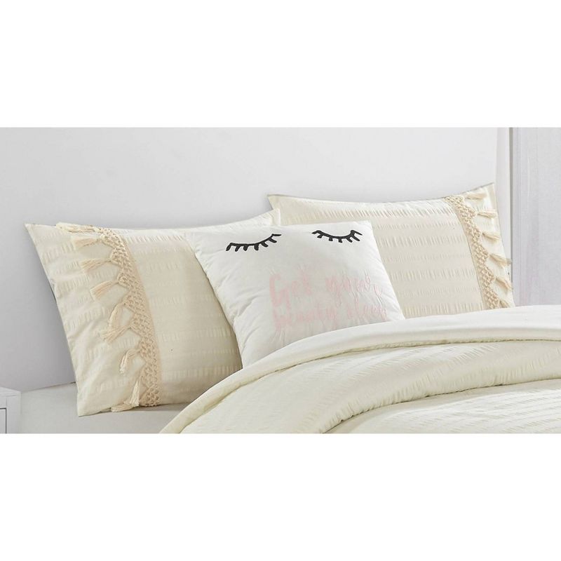 Twin/Twin XL Floral & Fringe Comforter Set Off-White - Heritage Club