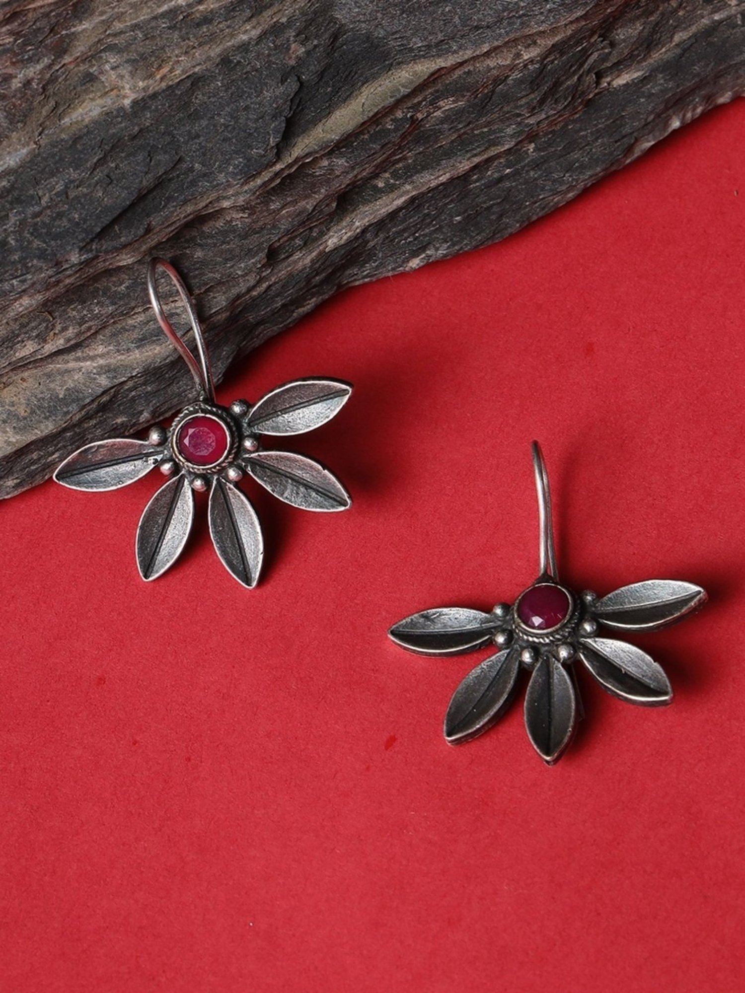 Aatmana Red Oxidized Floral Dangler Earrings for Women