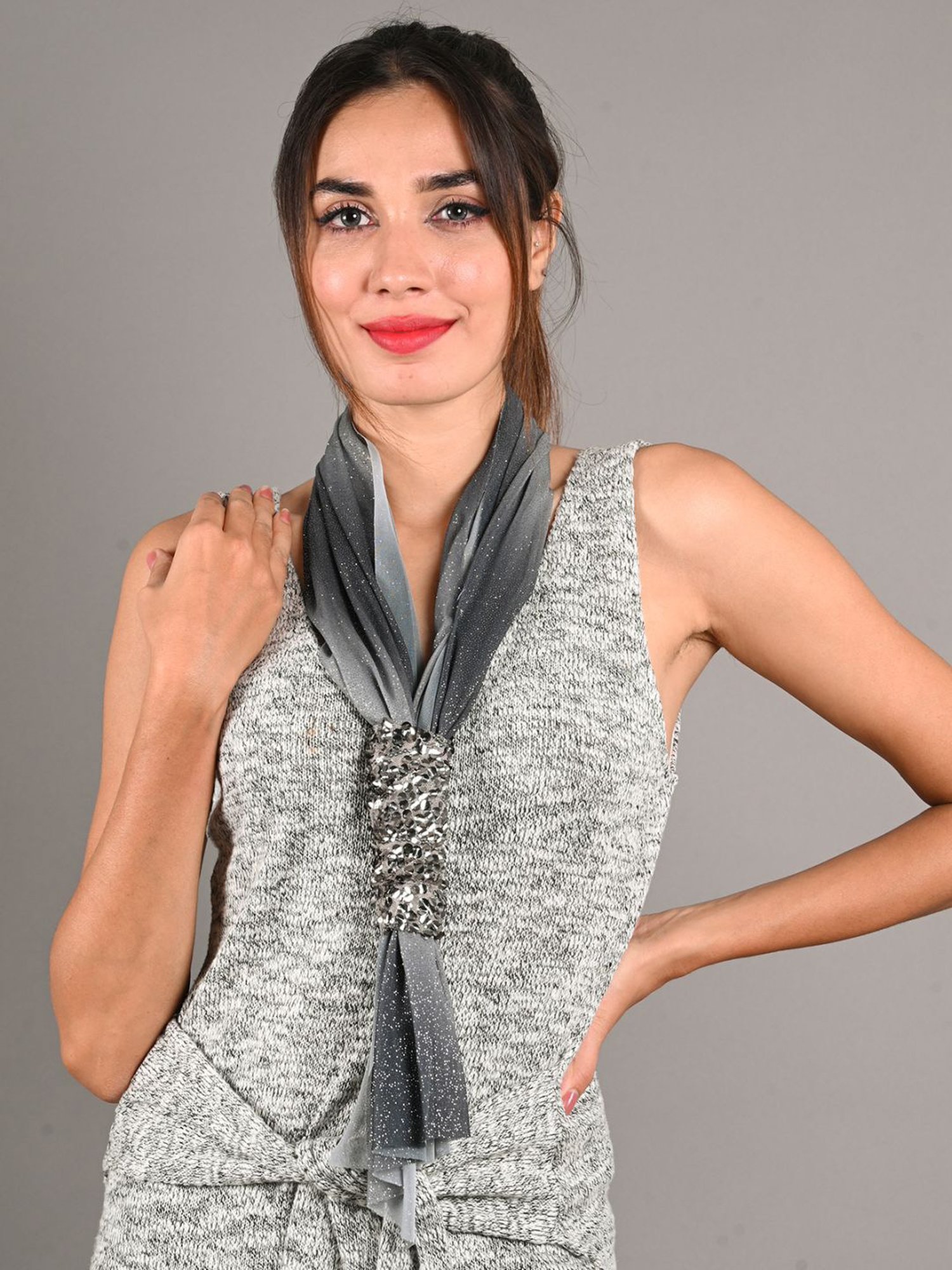 Odette Grey Fabric Embellished Collar