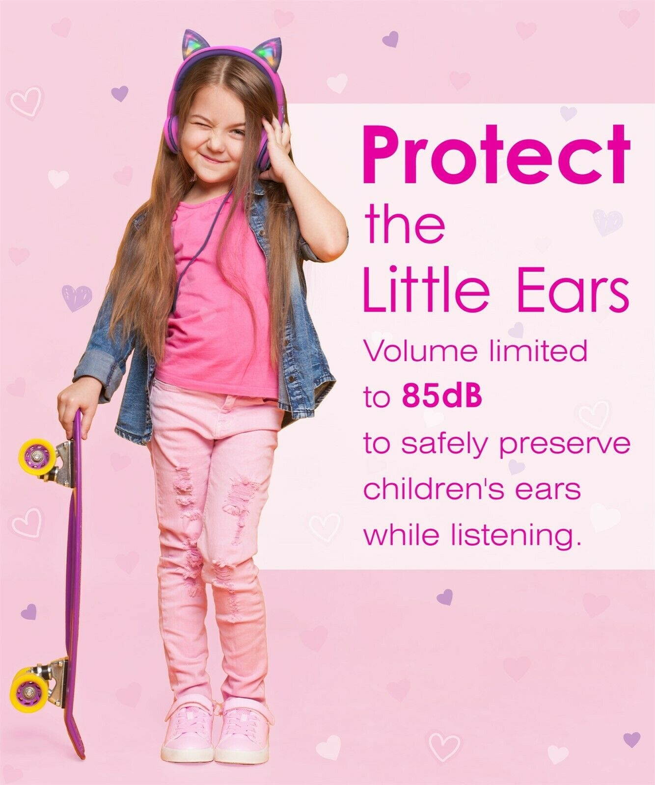 Kids Wired Cat Ears Headphone Headsets Girl Earphone On Ear Pink Volume Control