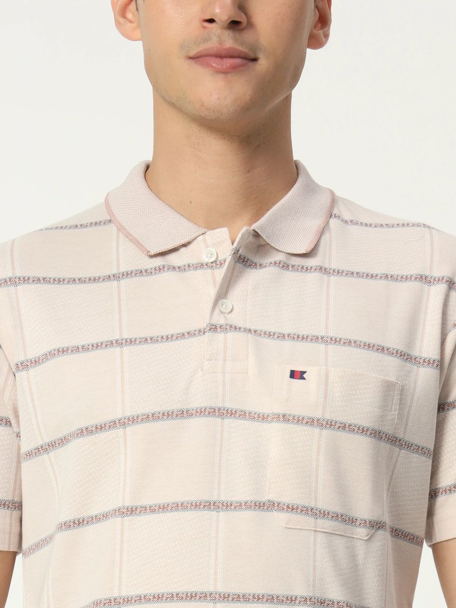 Tab91 Brown Regular Fit Striped Polo T-Shirts