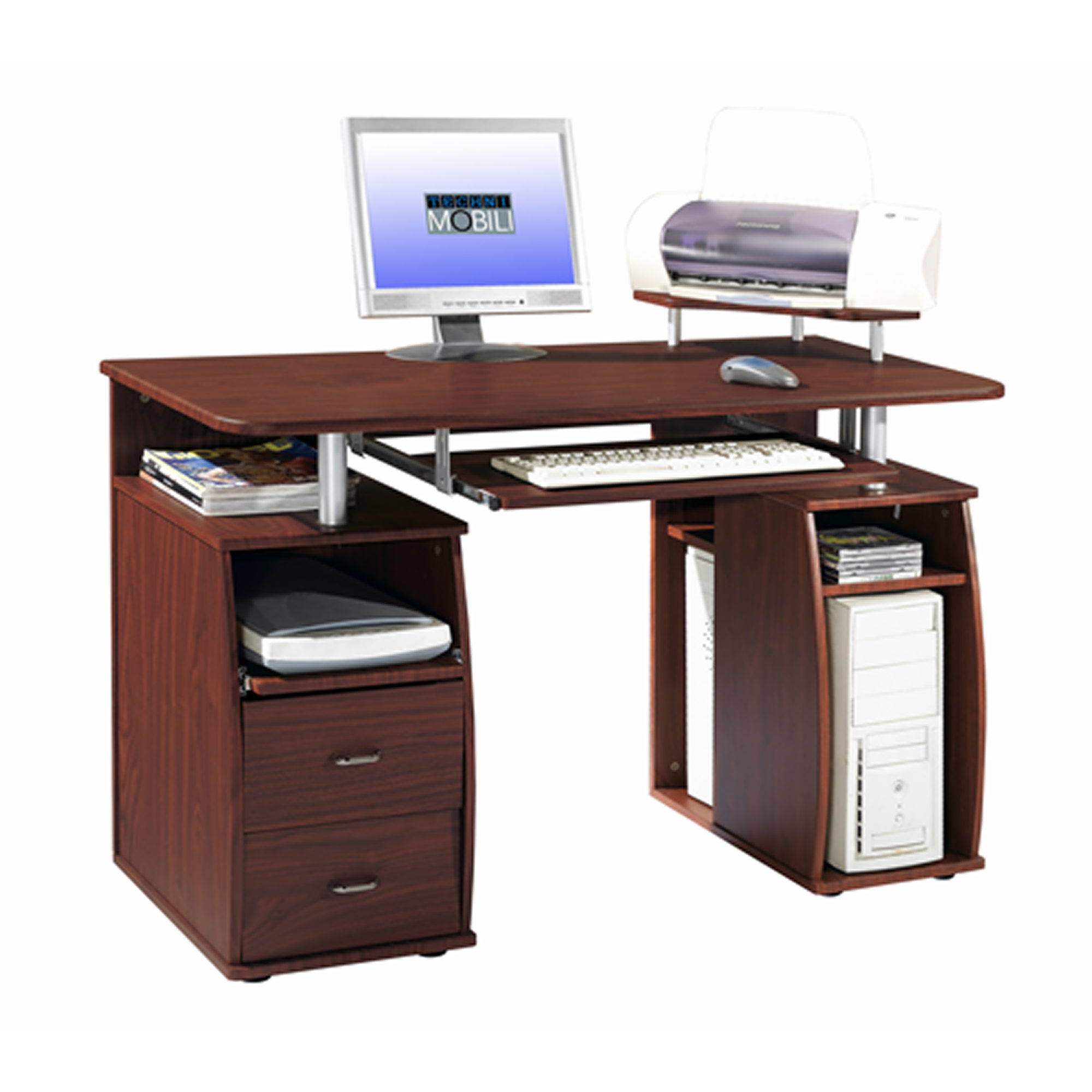 Techni Mobili Complete Computer Workstation Desk With Storage. Color: Mahogany
