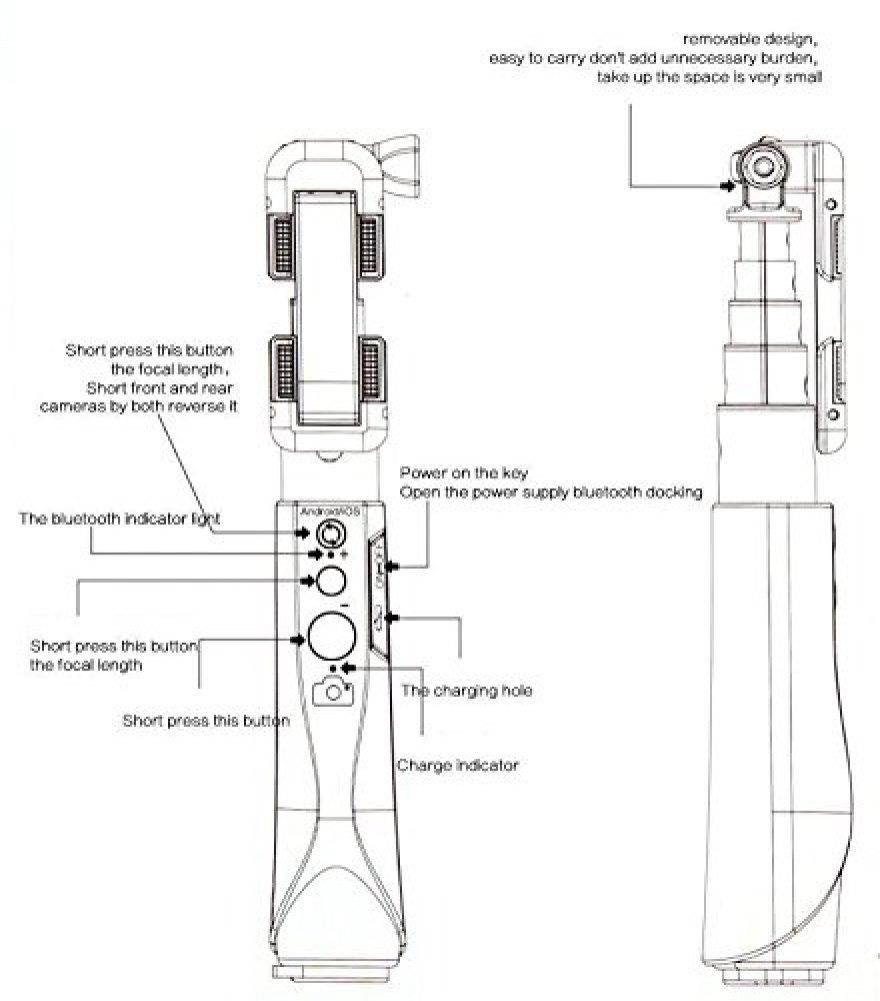 Eleoption&reg; 2016 New Focusing Adjusment Selfie stick with bluetooth built-in shutter (GOLD)