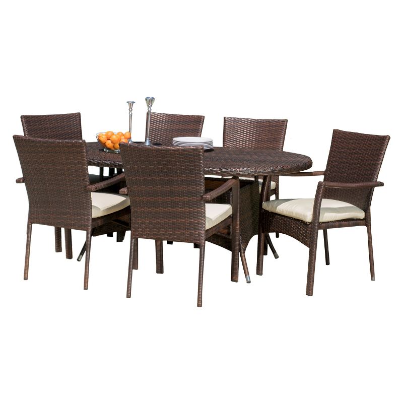 McNeil 7pc Wicker Dining Set with Cushions - Multibrown - Christopher Knight Home