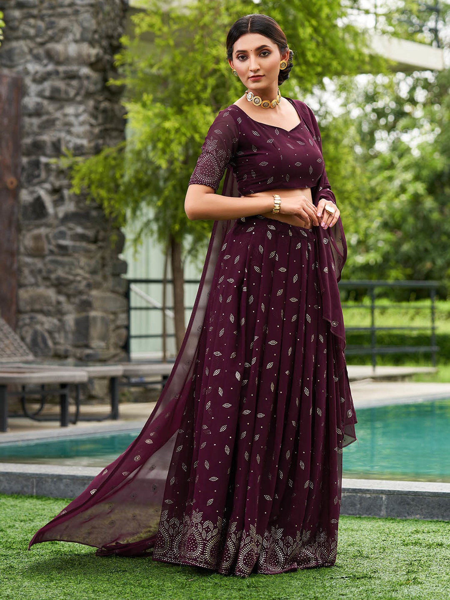 Warthy Ent Purple Embroidered Lehenga Choli Set With Dupatta