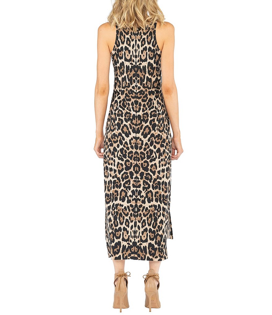 Eva Varro Cheetah Print Knit Hi-Low Side Slit Midi Tank Dress