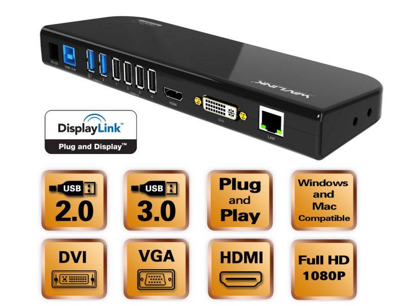 Wavlink USB 3.0 Universal Laptop Docking Station, Dual Video Display HDMI & DVI/VGA ,Port Replicator, Gigabit Ethernet, Audio, 6 USB Ports,  Laptop, Ultrabook, Macbook, Windows 10,8,7,XP,Mac,Android