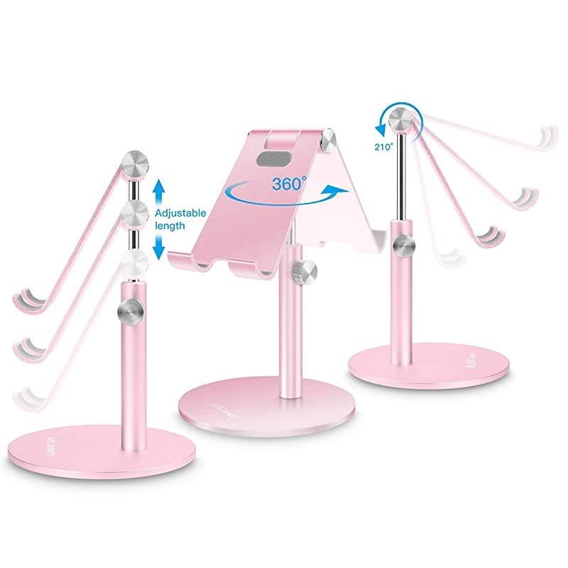 Adjustable Tablet/Phone Stand, Telescopic Adjustable iPad Stand Holder,Universal Multi Angle Aluminum Stand Compatible with Smart Cell Phone/Tablet/iPad(4-13 inch), Rose Gold