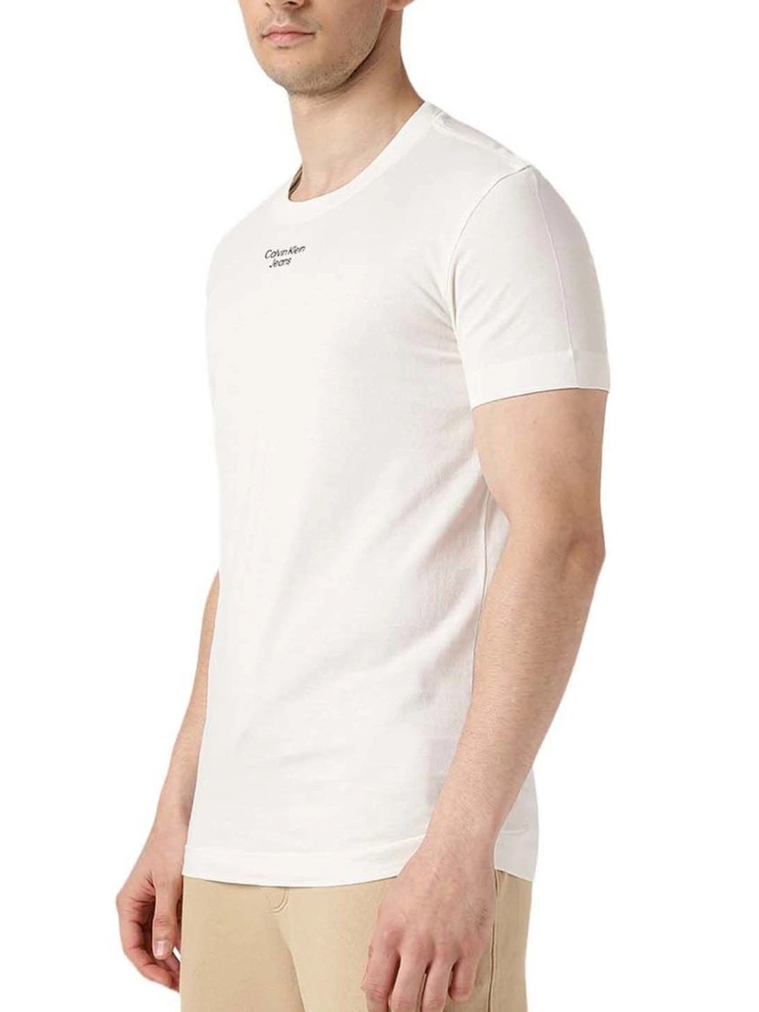 Calvin Klein Jeans Ivory Cotton Slim Fit T-Shirt