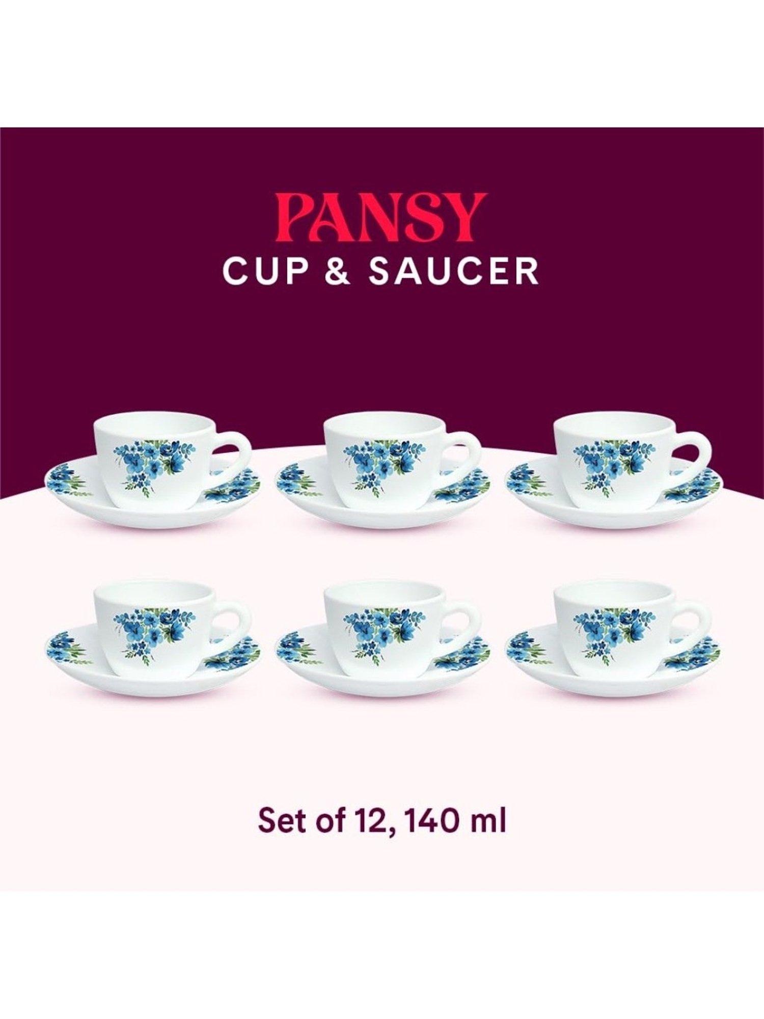 India Circus Floral Blue Bone China Cup Saucer (Set of 8)