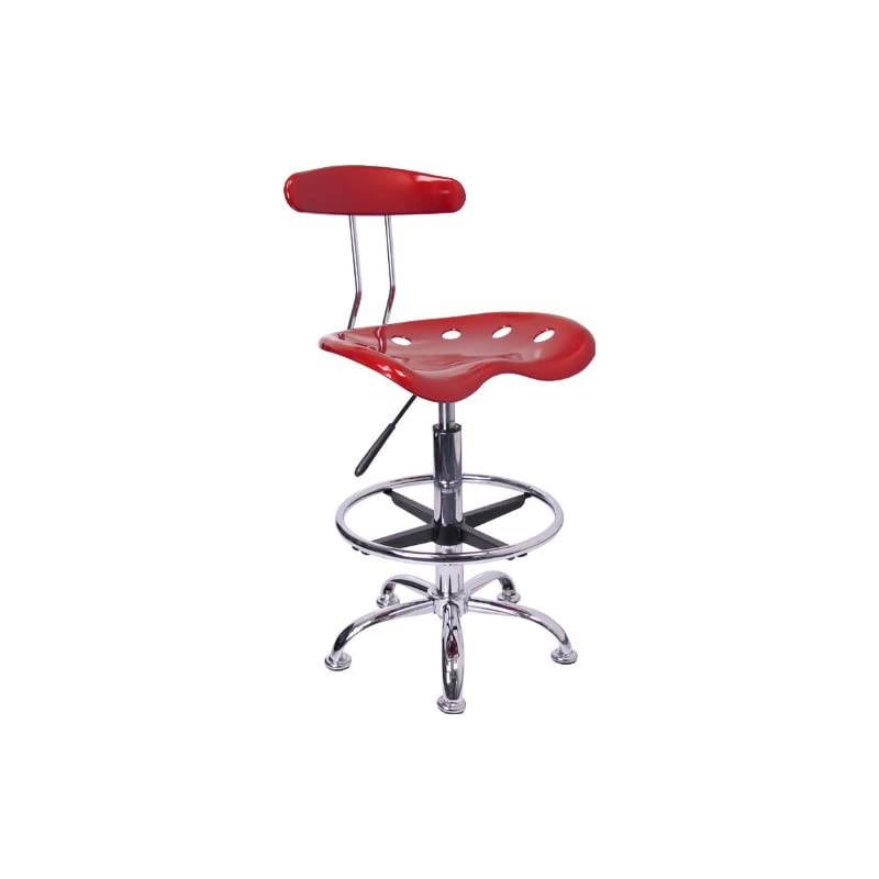 Vibrant Wine Red and Chrome Drafting Stool with Tractor Seat