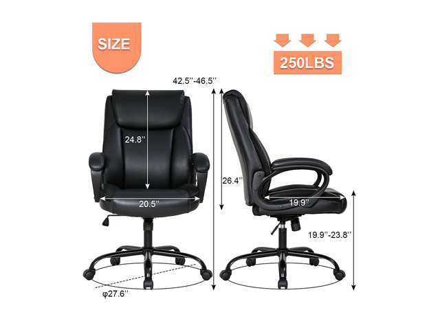 Office Chair Ergonomic Desk Chair PU Computer Chair with Lumbar Support Arms High Back Executive Leather Task Chair for Men(Black)