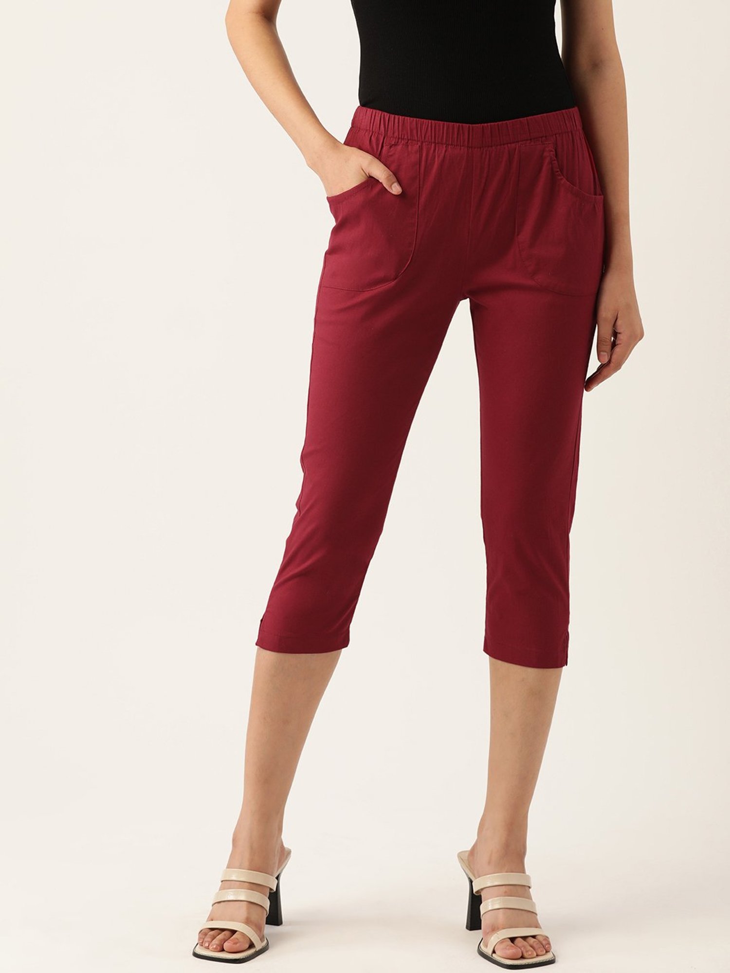 BRINNS Maroon Mid Rise Cropped Capris